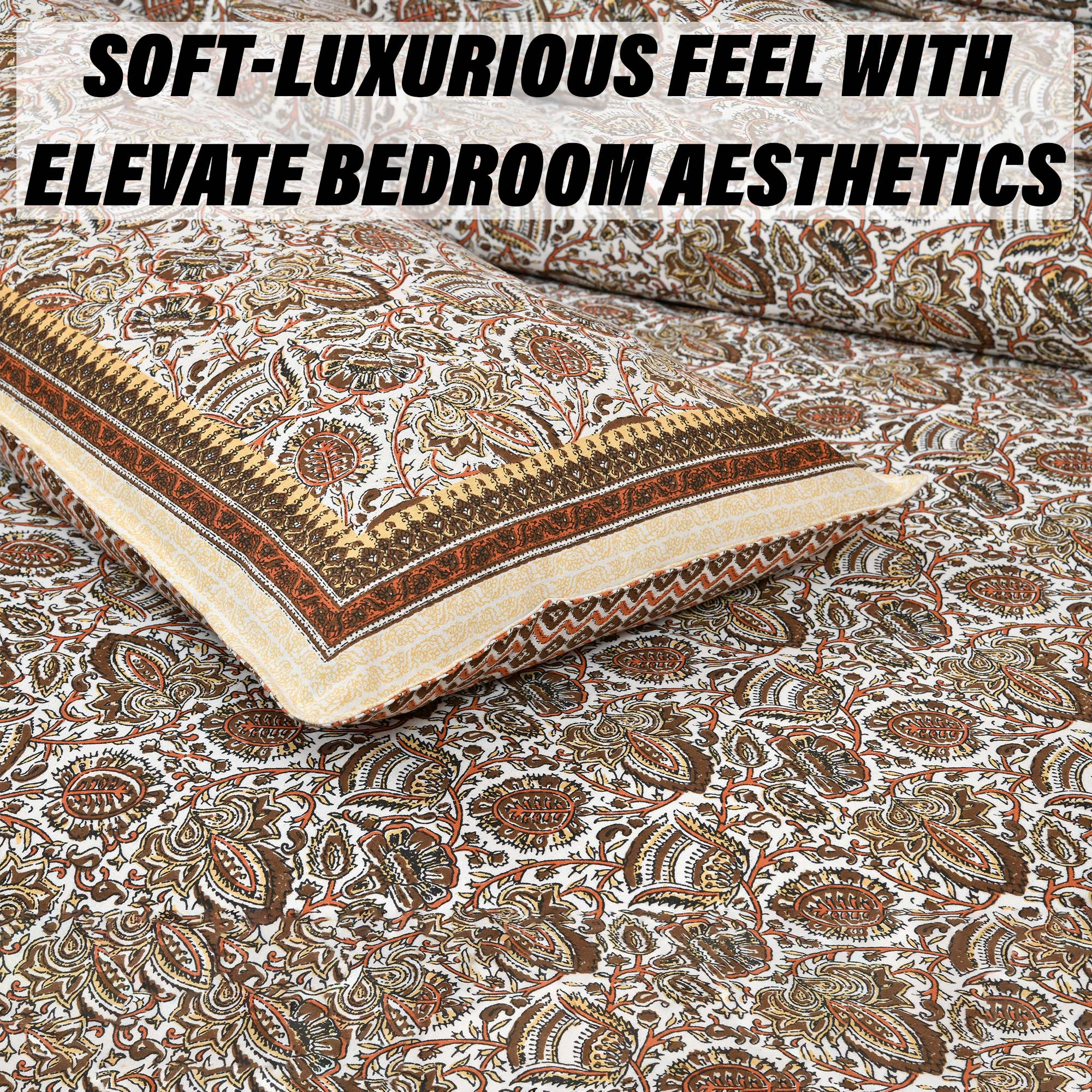 Kuber Industries Double Bedsheet with 2 Pillow Covers  160 TC Premium Cotton Bedsheet for Double Bed  Bedsheet for Living Room-Home  Hotels  Dezier Bell Print  90x108 Inch  Cream