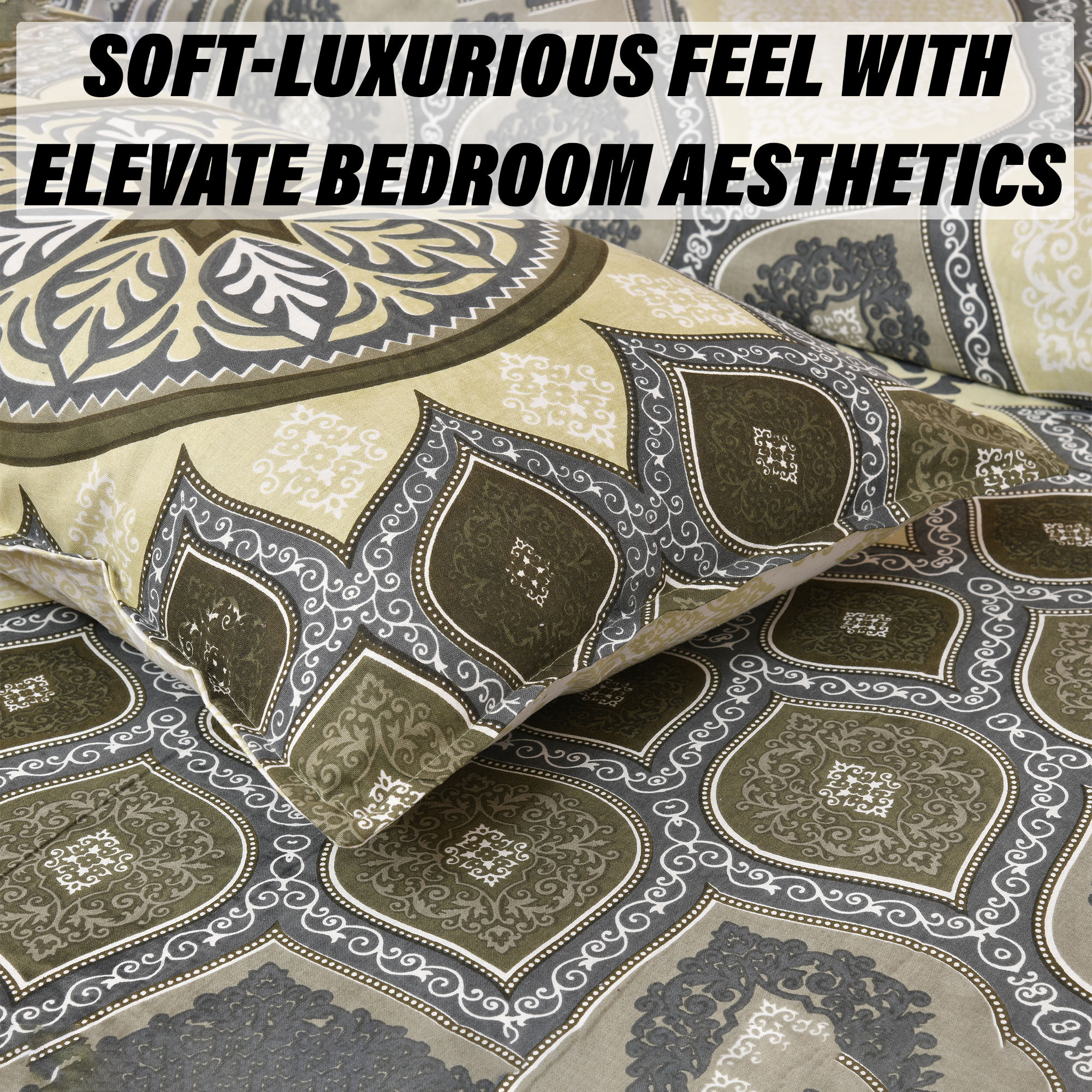 Kuber Industries Double Bedsheet with 2 Pillow Covers  160 TC Premium Cotton Bedsheet for Double Bed  Bedsheet for Living Room-Home  Hotels  Kaleen Leaf Flower  100x108 Inch  Green