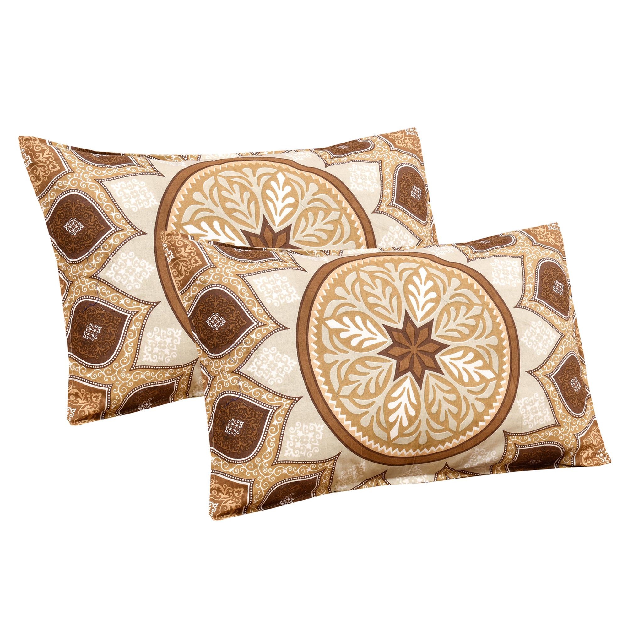 Kuber Industries Double Bedsheet with 2 Pillow Covers  160 TC Premium Cotton Bedsheet for Double Bed  Bedsheet for Living Room-Home  Hotels  Kaleen Leaf Flower  100x108 Inch  Brown