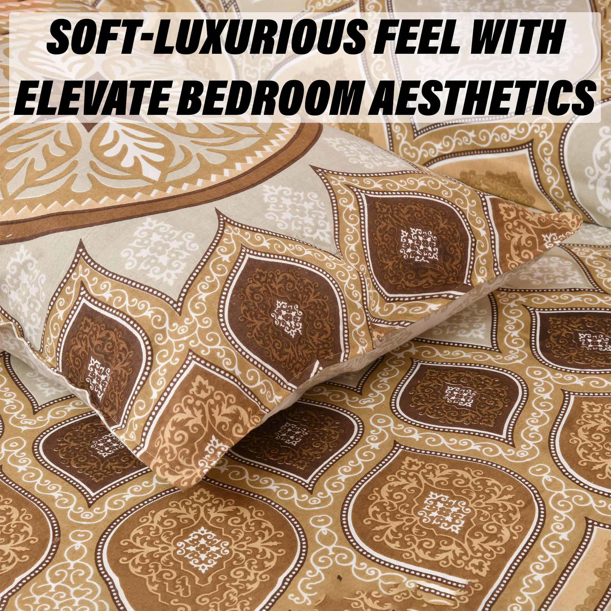 Kuber Industries Double Bedsheet with 2 Pillow Covers  160 TC Premium Cotton Bedsheet for Double Bed  Bedsheet for Living Room-Home  Hotels  Kaleen Leaf Flower  100x108 Inch  Brown