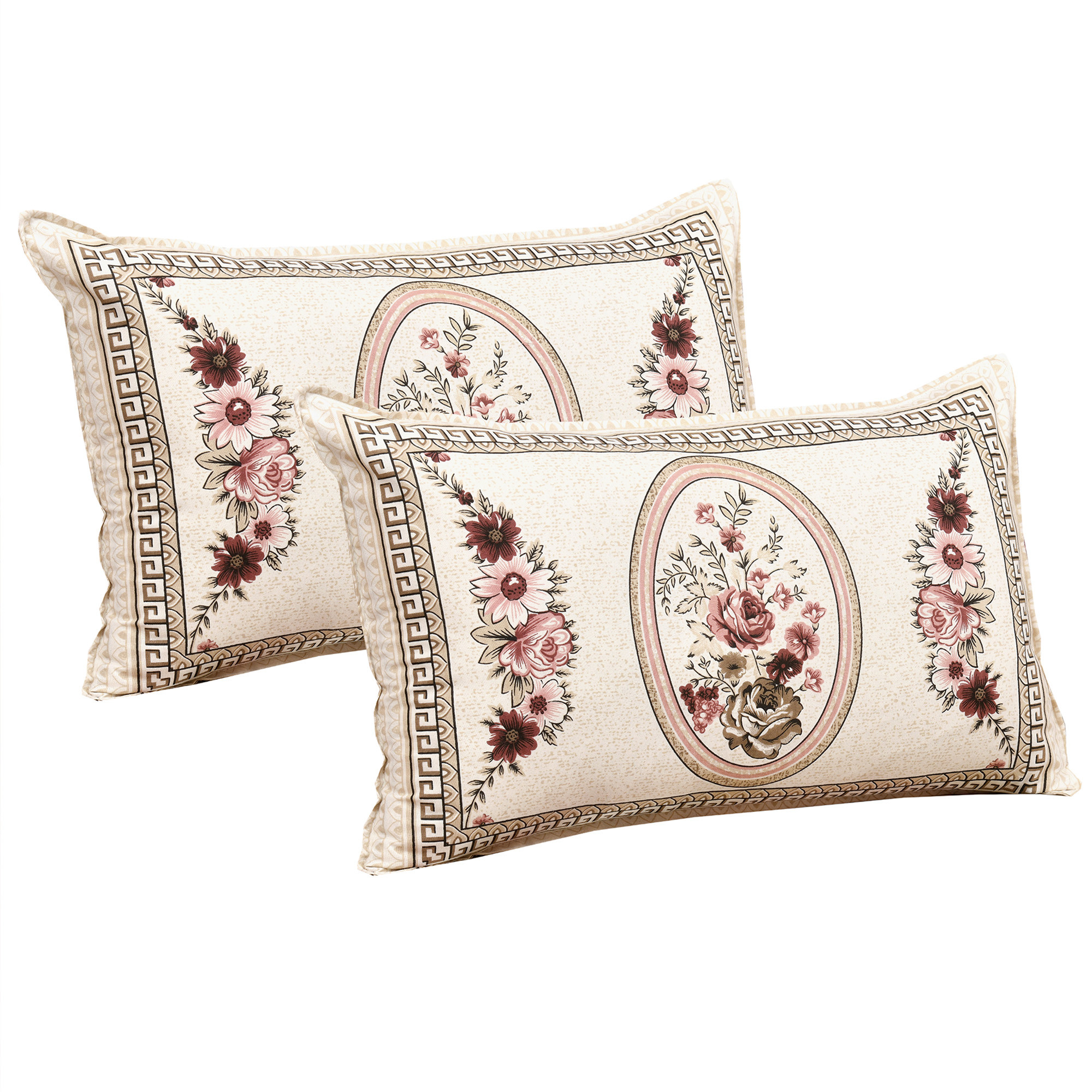 Kuber Industries Double Bedsheet with 2 Pillow Covers  160 TC Premium Cotton Bedsheet for Double Bed  Bedsheet for Living Room-Home  Hotels  Kaleen Flower  100x108 Inch  Pink