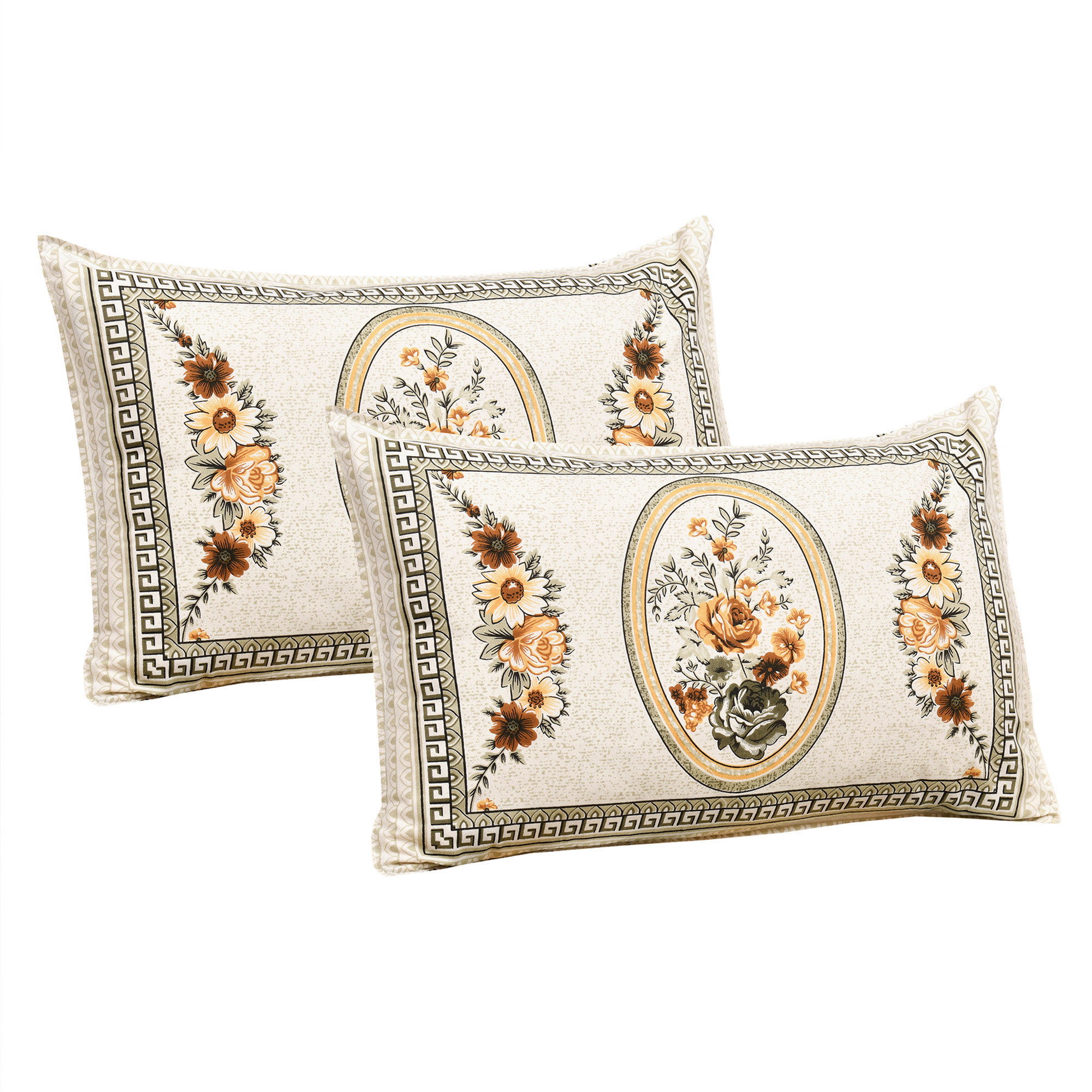 Kuber Industries Double Bedsheet with 2 Pillow Covers  160 TC Premium Cotton Bedsheet for Double Bed  Bedsheet for Living Room-Home  Hotels  Kaleen Flower  100x108 Inch  Yellow