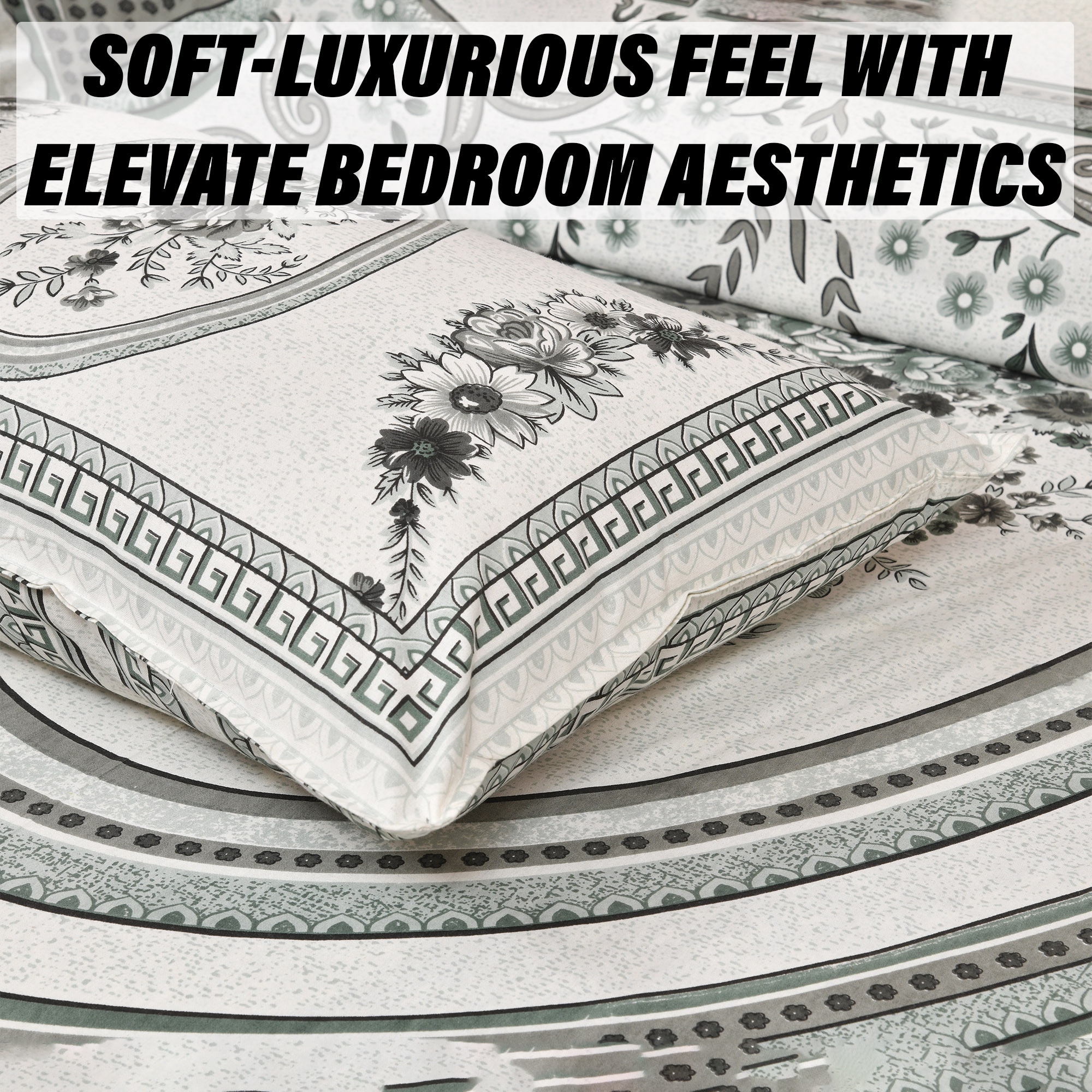 Kuber Industries Double Bedsheet with 2 Pillow Covers  160 TC Premium Cotton Bedsheet for Double Bed  Bedsheet for Living Room-Home  Hotels  Kaleen Flower  100x108 Inch  Green