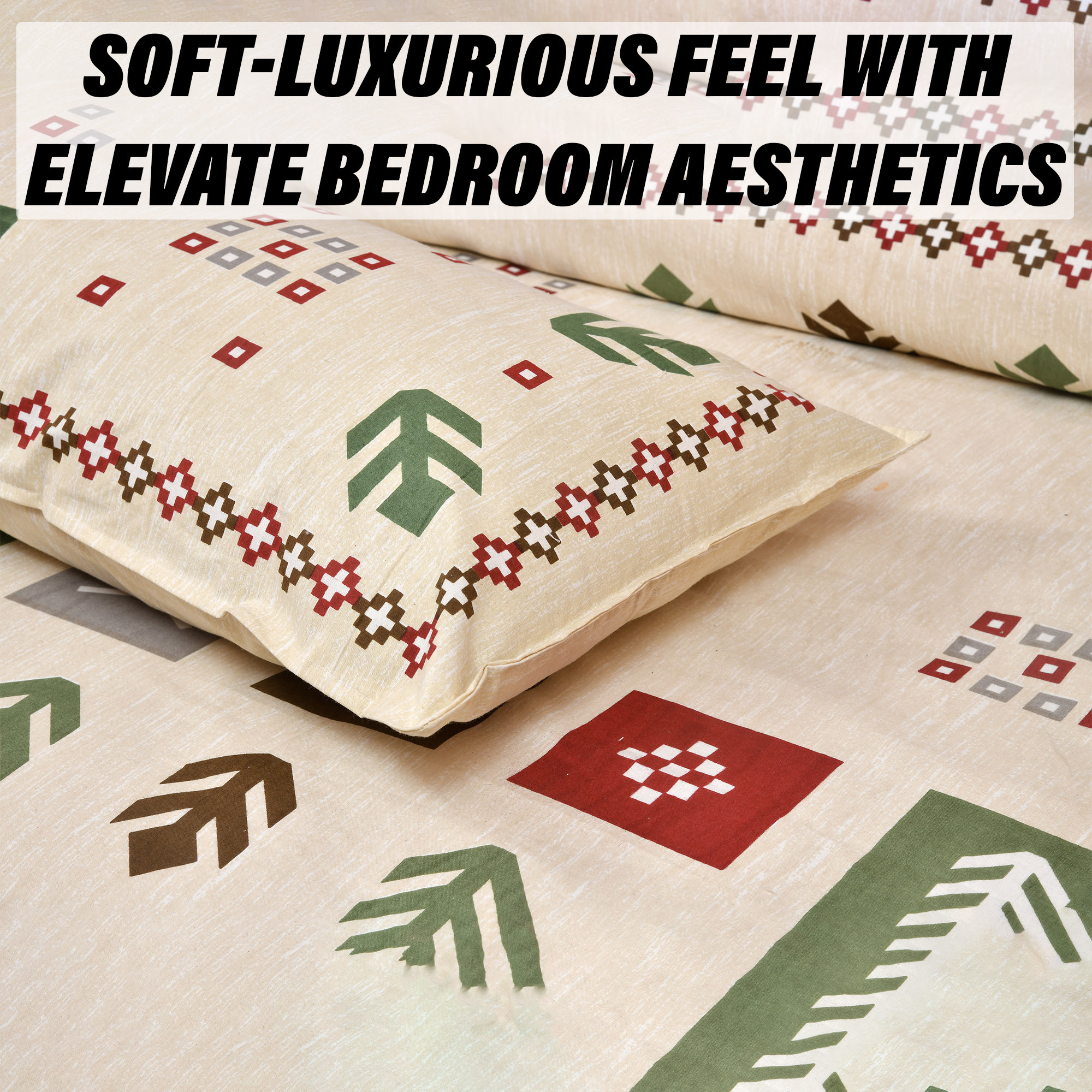 Kuber Industries Double Bedsheet with 2 Pillow Covers  160 TC Premium Cotton Bedsheet for Double Bed  Bedsheet for Living Room-Home  Hotels  Rusty Plus Border  100x108 Inch  Cream