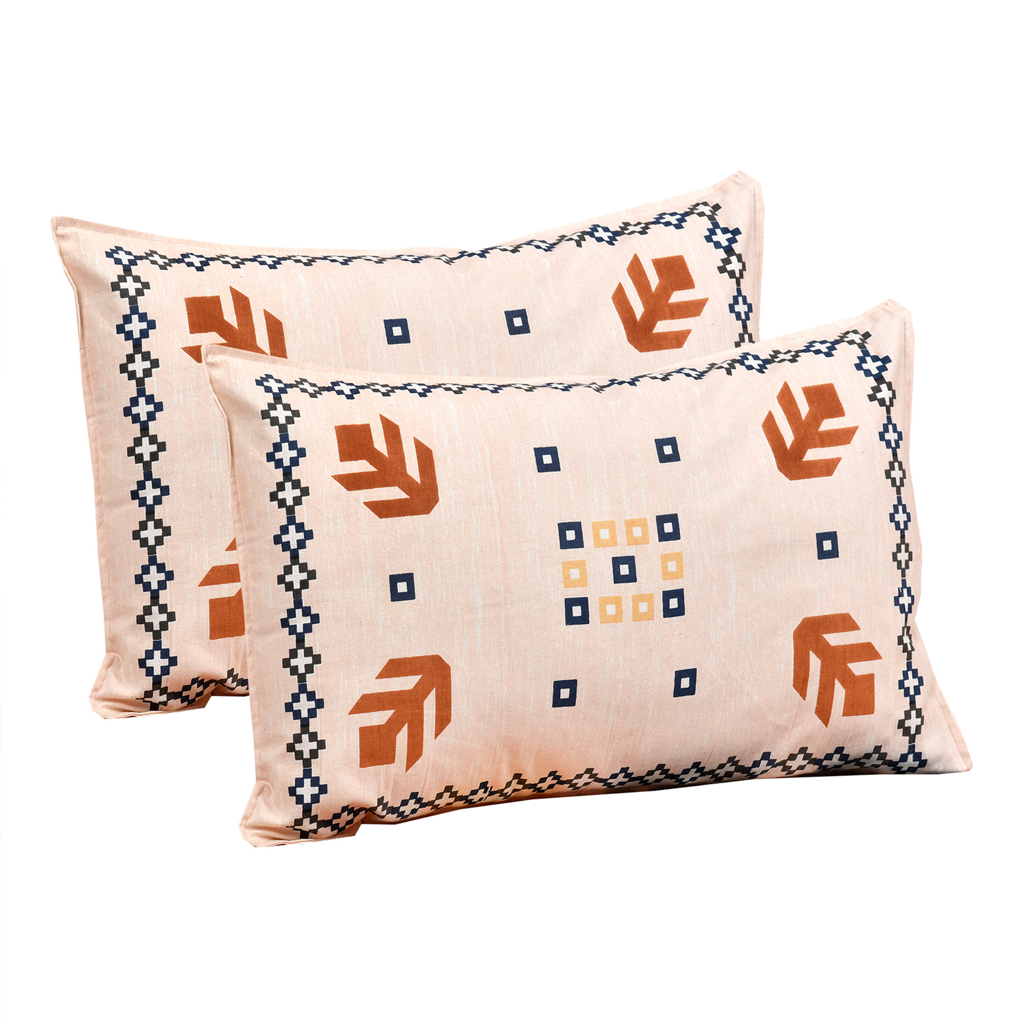 Kuber Industries Double Bedsheet with 2 Pillow Covers  160 TC Premium Cotton Bedsheet for Double Bed  Bedsheet for Living Room-Home  Hotels  Rusty Plus Border  100x108 Inch  Peach