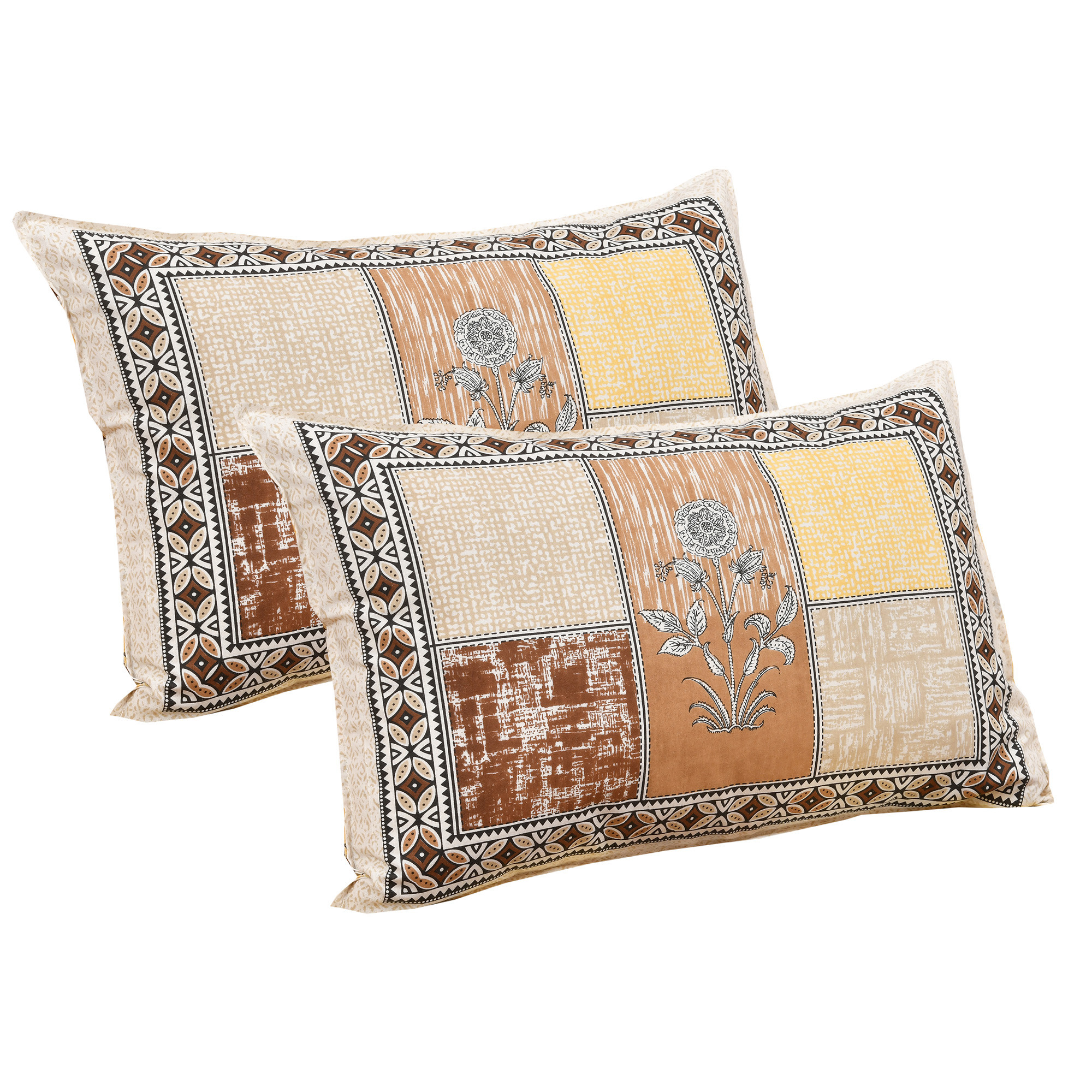 Kuber Industries Double Bedsheet with 2 Pillow Covers  160 TC Premium Cotton Bedsheet for Double Bed  Bedsheet for Living Room-Home  Hotels  Candy Flower  100x108 Inch  Brown  Yellow