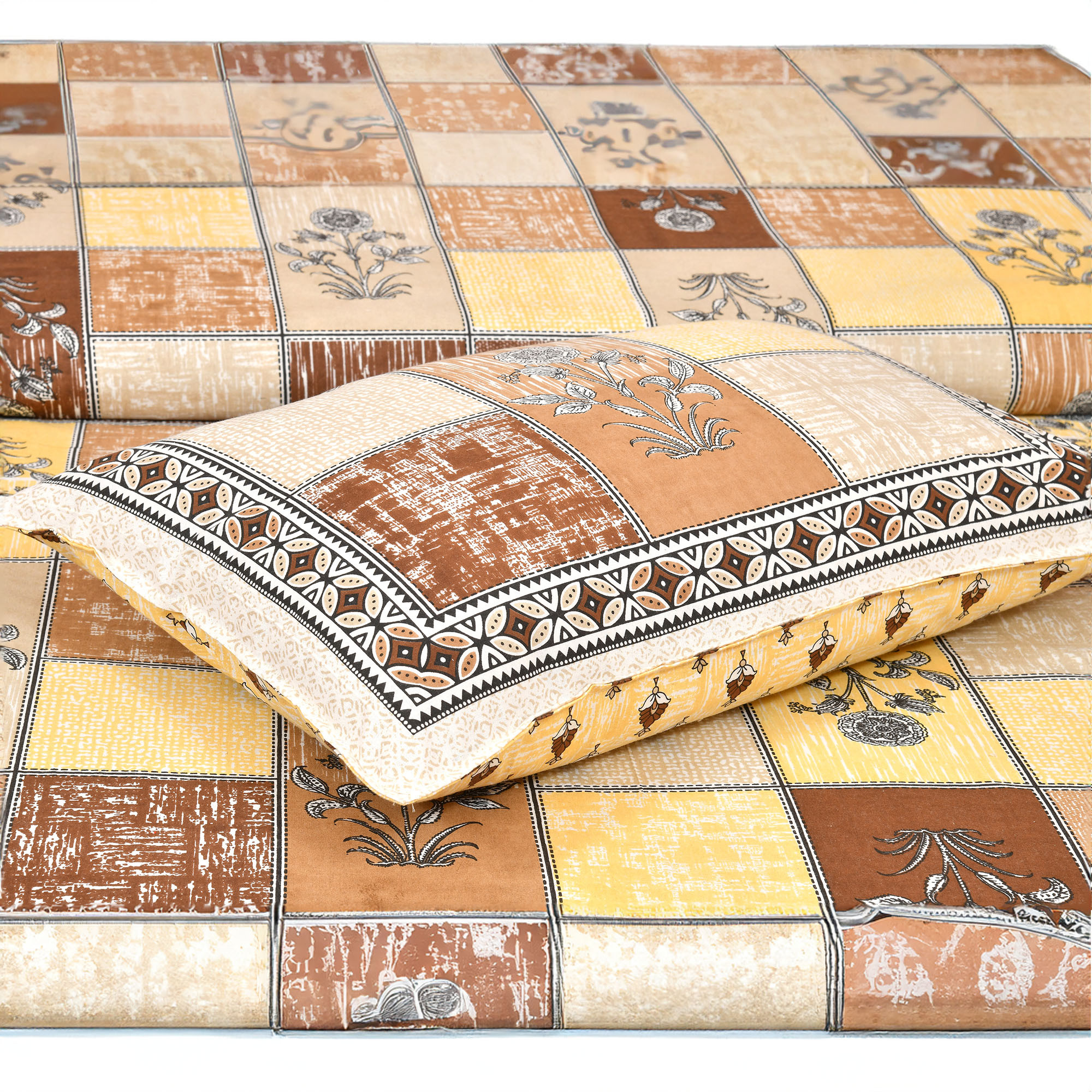 Kuber Industries Double Bedsheet with 2 Pillow Covers  160 TC Premium Cotton Bedsheet for Double Bed  Bedsheet for Living Room-Home  Hotels  Candy Flower  100x108 Inch  Brown  Yellow
