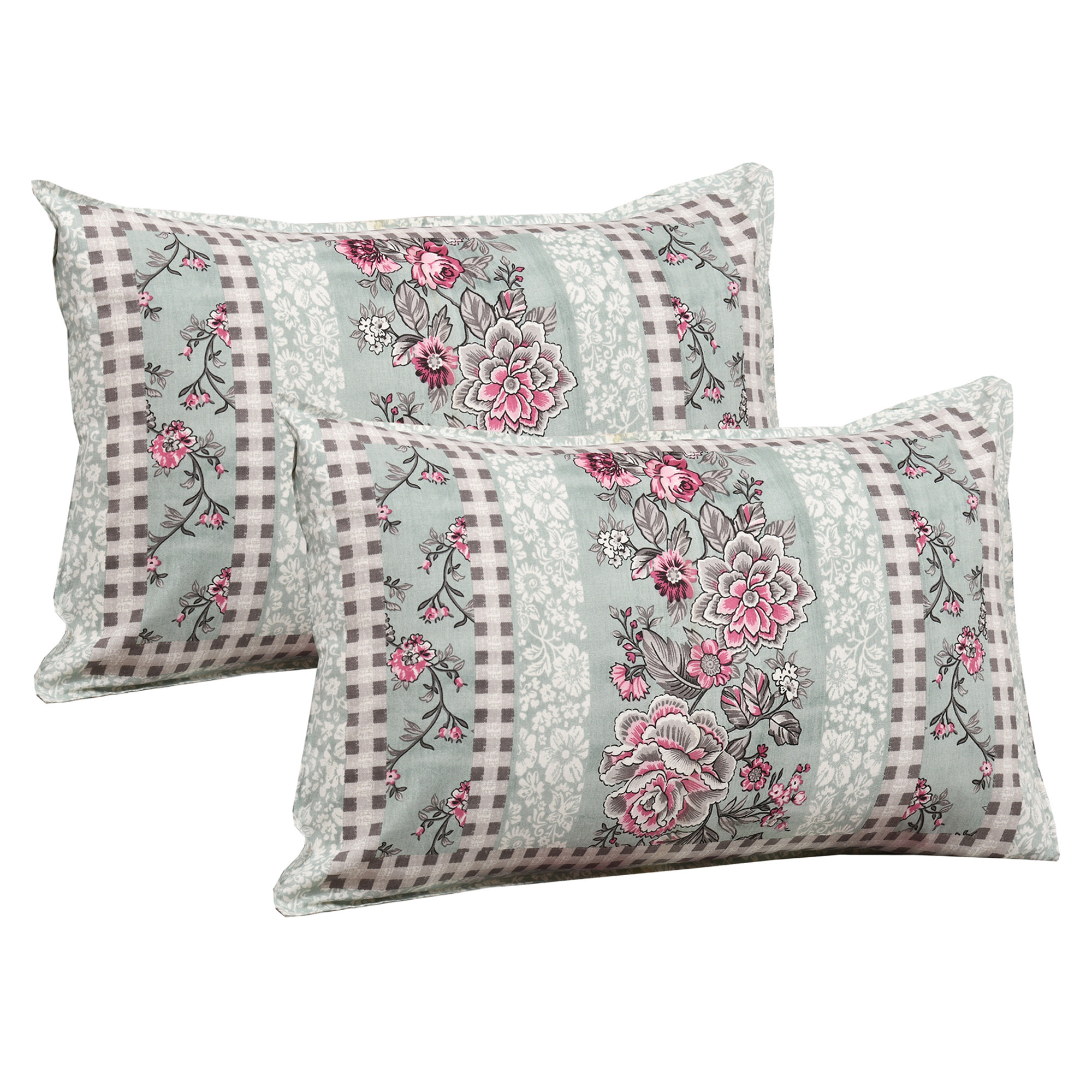 Kuber Industries Double Bedsheet with 2 Pillow Covers  160 TC Premium Cotton Bedsheet for Double Bed  Bedsheet for Living Room-Home  Hotels  Spain Flower Lining  100x108 Inch  Green