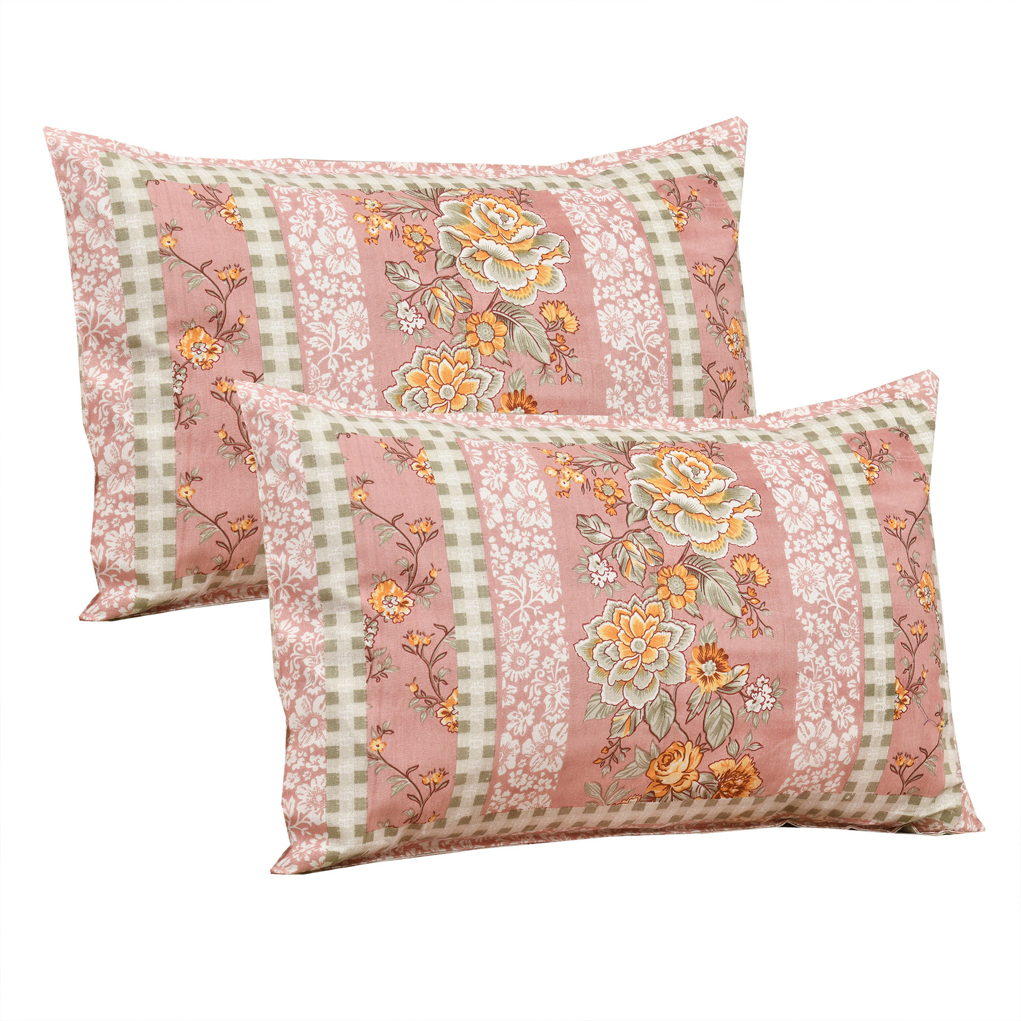 Kuber Industries Double Bedsheet with 2 Pillow Covers  160 TC Premium Cotton Bedsheet for Double Bed  Bedsheet for Living Room-Home  Hotels  Spain Flower Lining  100x108 Inch  Pink