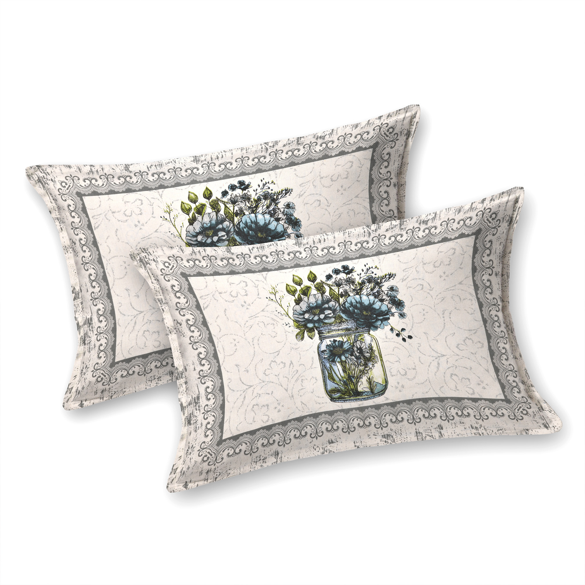 Kuber Industries Double Bedsheet with 2 Pillow Covers  160 TC Premium Cotton Bedsheet for Double Bed  Bedsheet for Living Room-Home  Hotels  Photo Frame Flower Pot  100x108 Inch  Gray