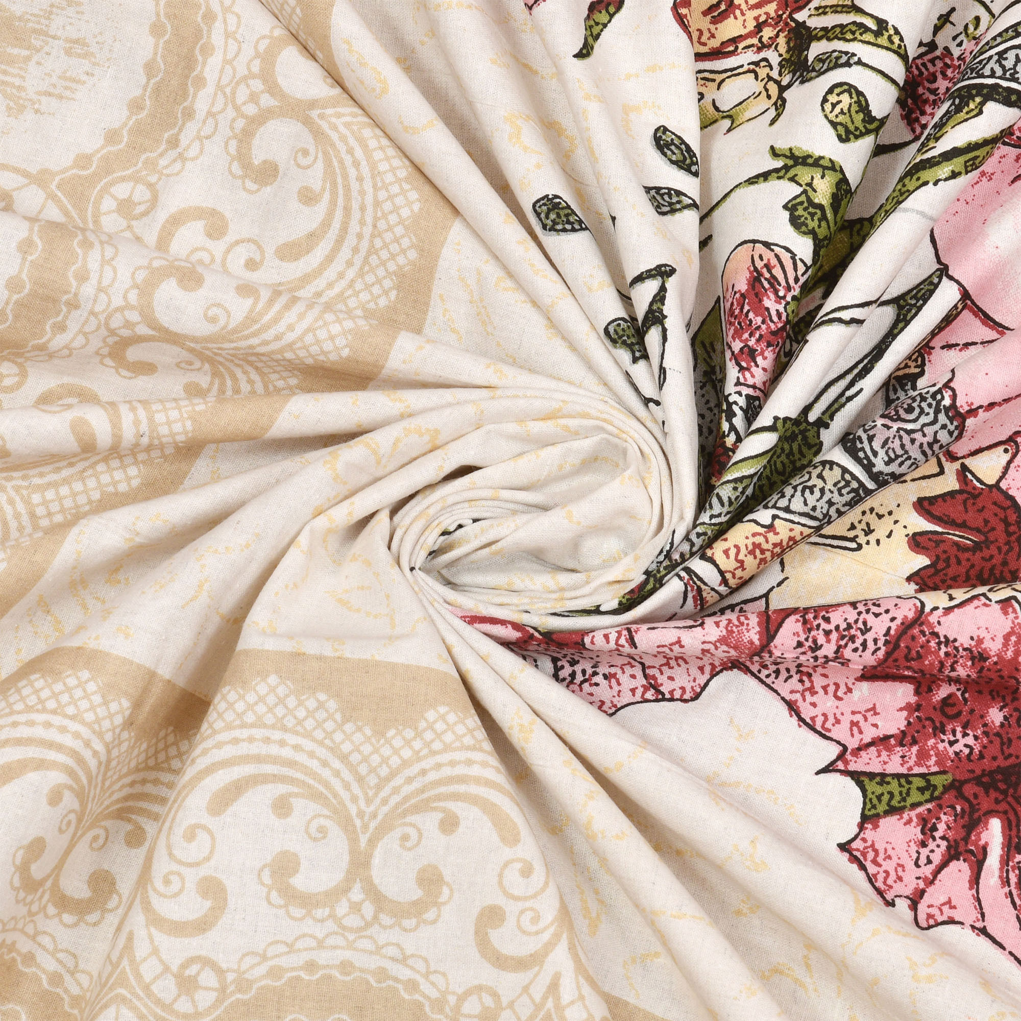 Kuber Industries Double Bedsheet with 2 Pillow Covers  160 TC Premium Cotton Bedsheet for Double Bed  Bedsheet for Living Room-Home  Hotels  Photo Frame Flower Pot  100x108 Inch  Cream