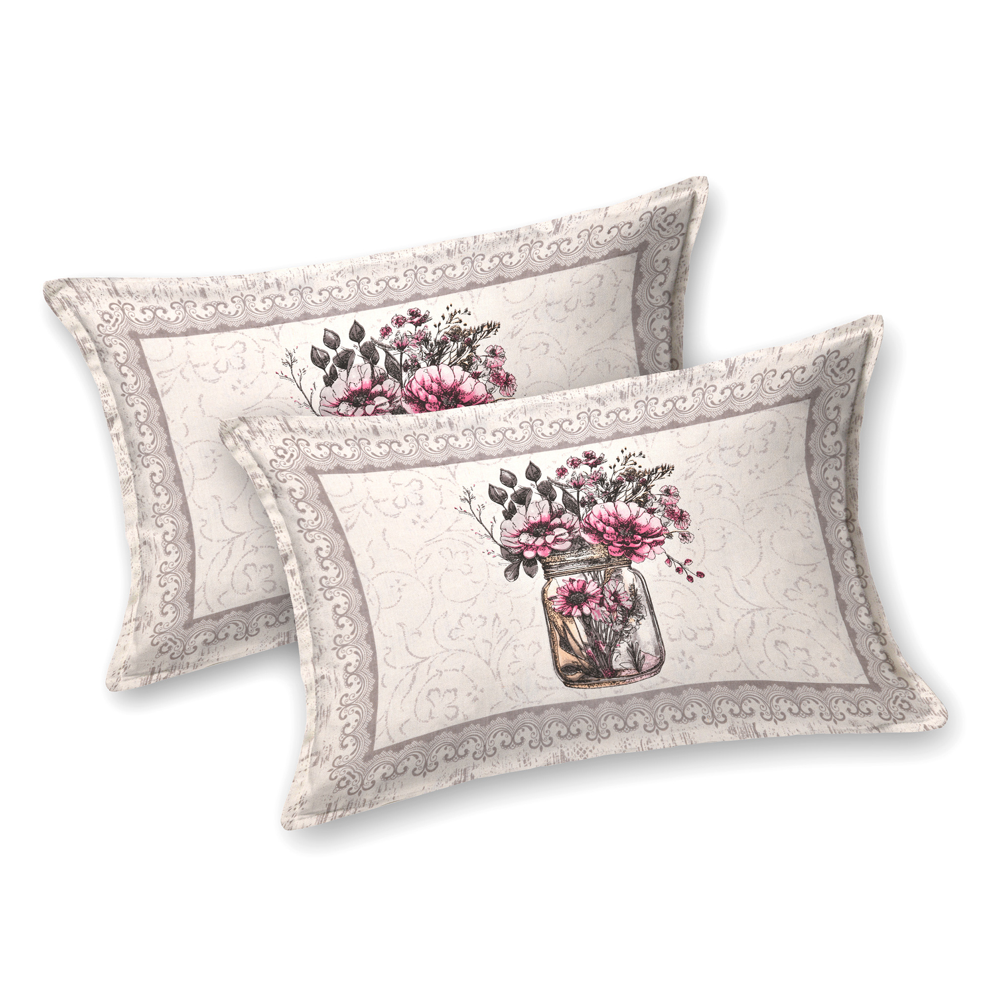 Kuber Industries Double Bedsheet with 2 Pillow Covers  160 TC Premium Cotton Bedsheet for Double Bed  Bedsheet for Living Room-Home  Hotels  Photo Frame Flower Pot  100x108 Inch  Beige