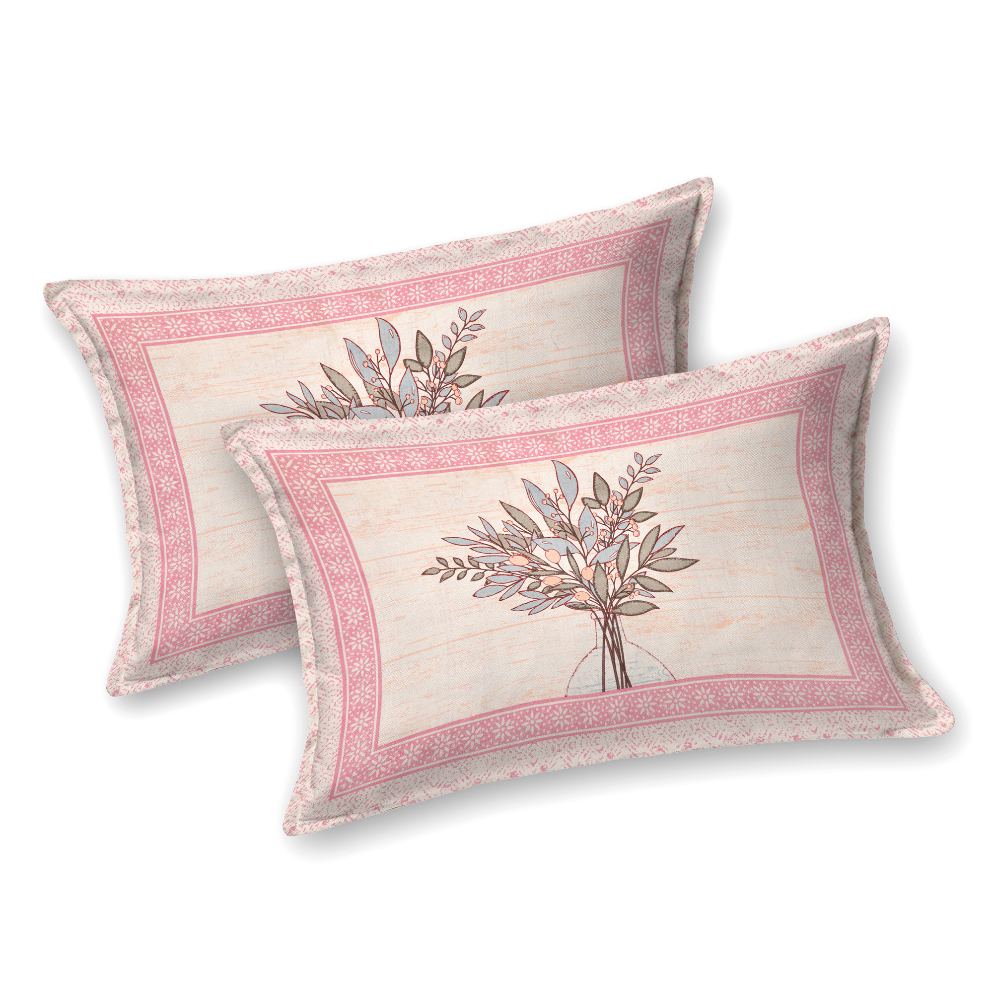 Kuber Industries Double Bedsheet with 2 Pillow Covers  160 TC Premium Cotton Bedsheet for Double Bed  Bedsheet for Living Room-Home  Hotels  Photo Frame Tree  100x108 Inch  Pink