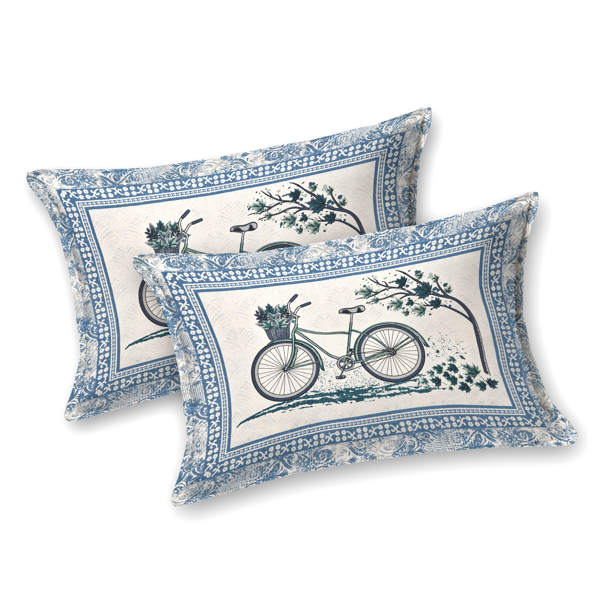 Kuber Industries Double Bedsheet with 2 Pillow Covers | 160 TC Premium Cotton Bedsheet for Double Bed | Bedsheet for Living Room-Home & Hotels | Photo Frame Cycle | 100x108 Inch | Blue