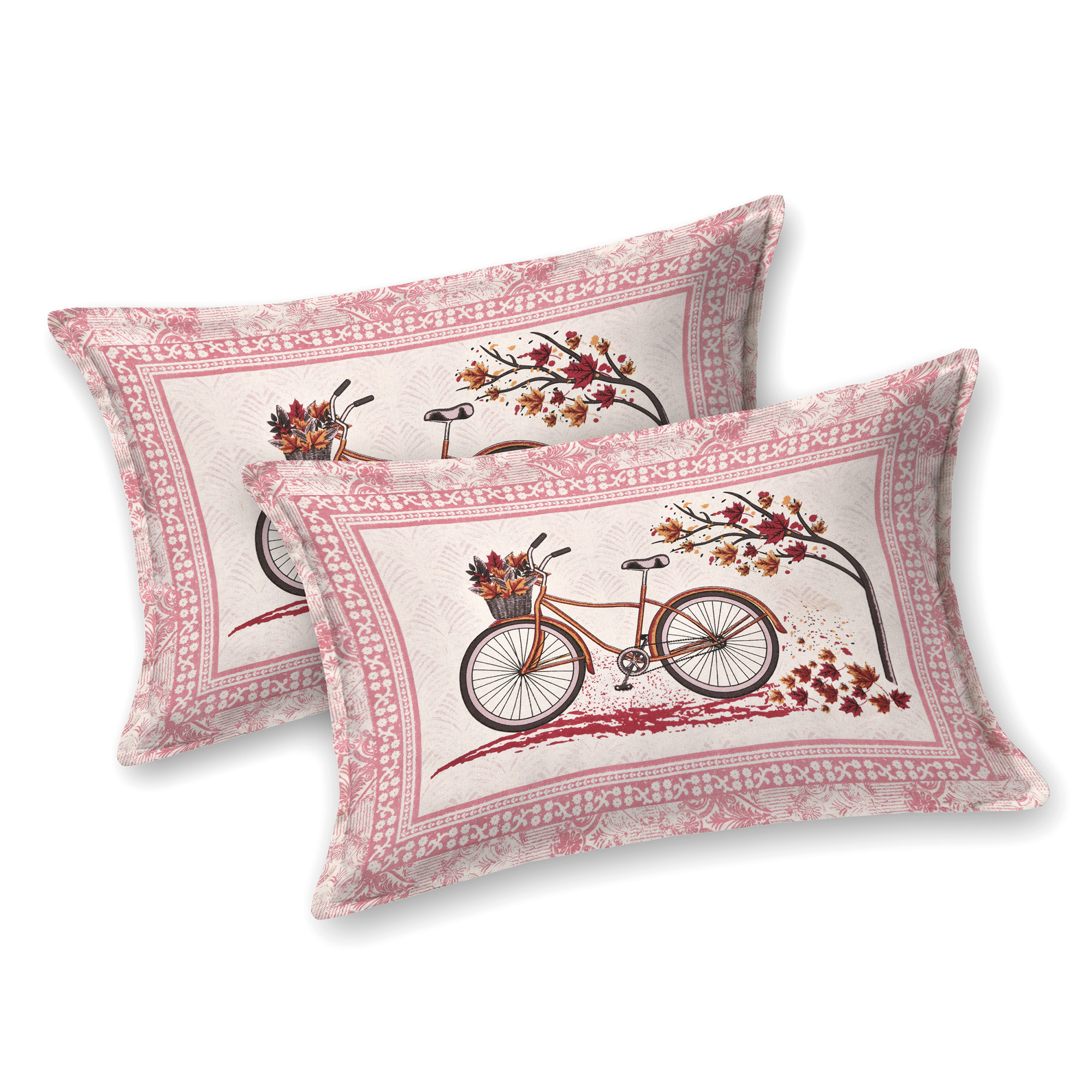 Kuber Industries Double Bedsheet with 2 Pillow Covers | 160 TC Premium Cotton Bedsheet for Double Bed | Bedsheet for Living Room-Home & Hotels | Photo Frame Cycle | 100x108 Inch | Pink