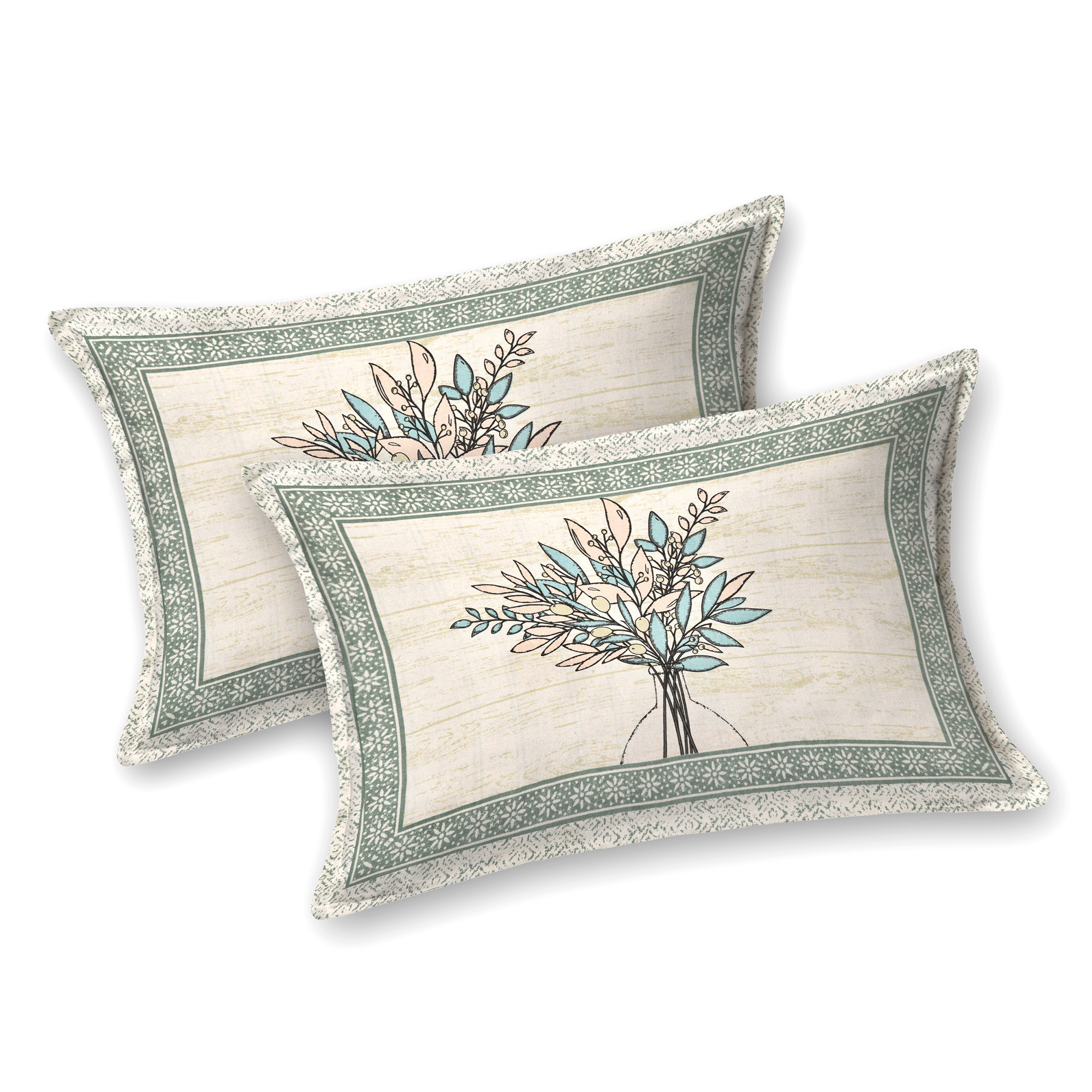 Kuber Industries Double Bedsheet with 2 Pillow Covers | 160 TC Premium Cotton Bedsheet for Double Bed | Bedsheet for Living Room-Home & Hotels | Photo Frame Tree | 100x108 Inch | Green
