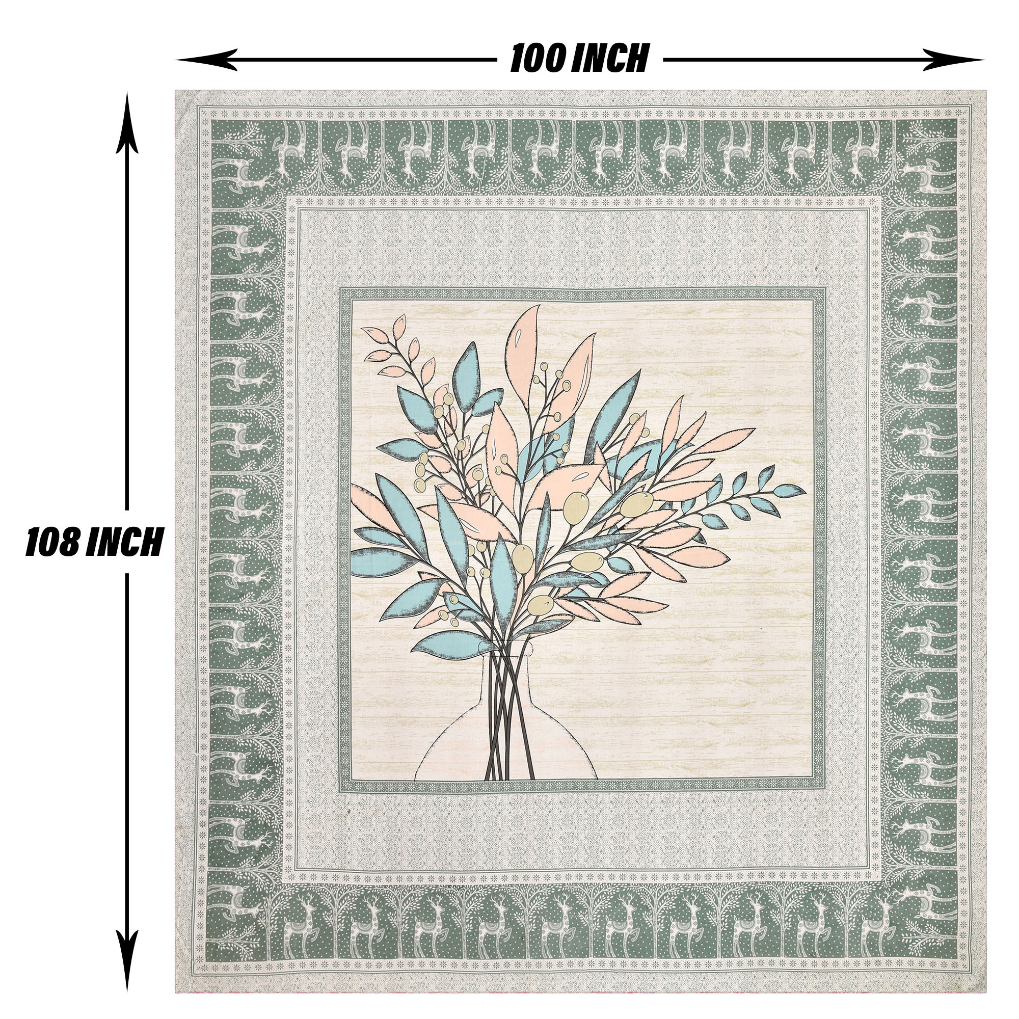 Kuber Industries Double Bedsheet with 2 Pillow Covers | 160 TC Premium Cotton Bedsheet for Double Bed | Bedsheet for Living Room-Home & Hotels | Photo Frame Tree | 100x108 Inch | Green