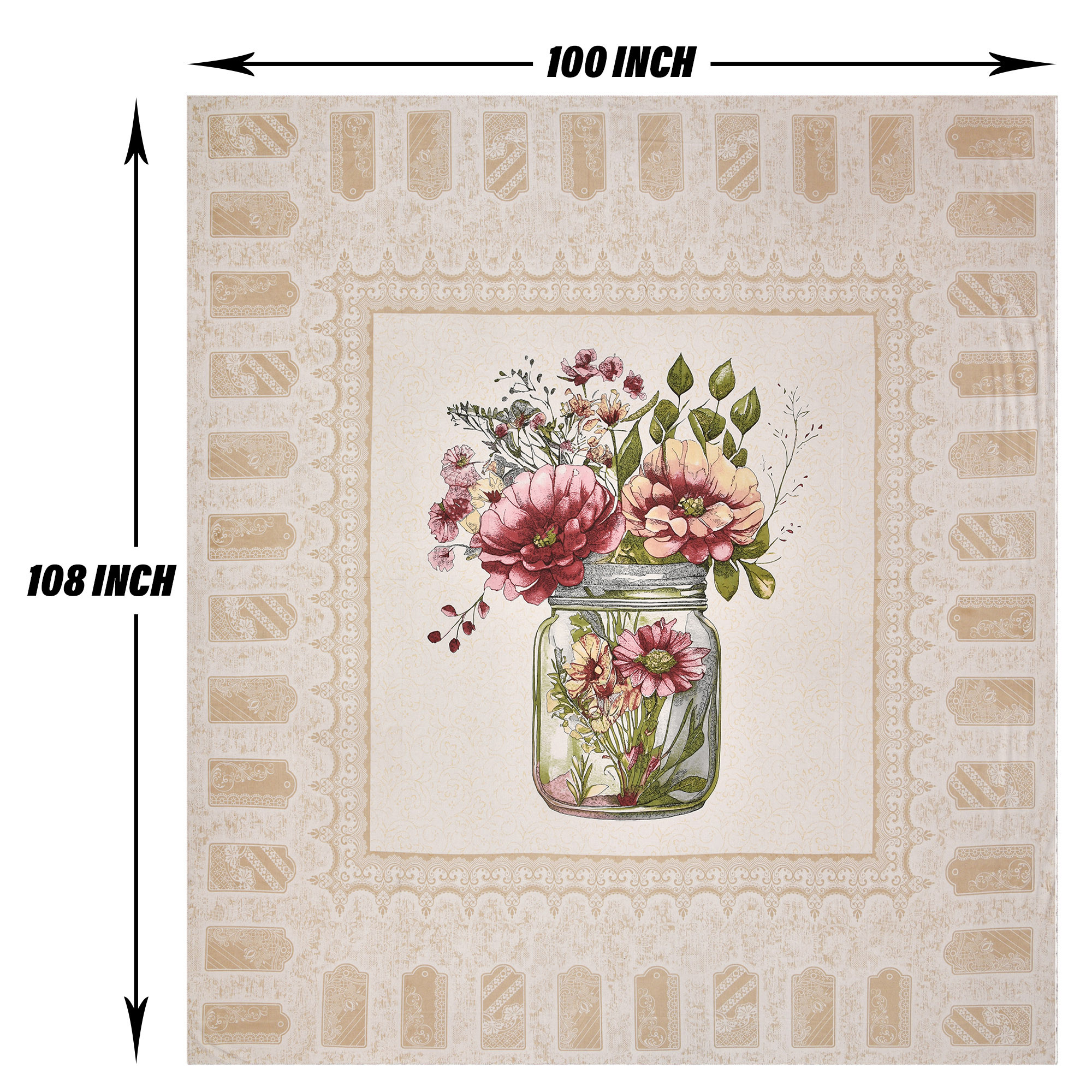 Kuber Industries Double Bedsheet with 2 Pillow Covers | 160 TC Premium Cotton Bedsheet for Double Bed | Bedsheet for Living Room-Home & Hotels | Photo Frame Flower Pot | 100x108 Inch | Cream
