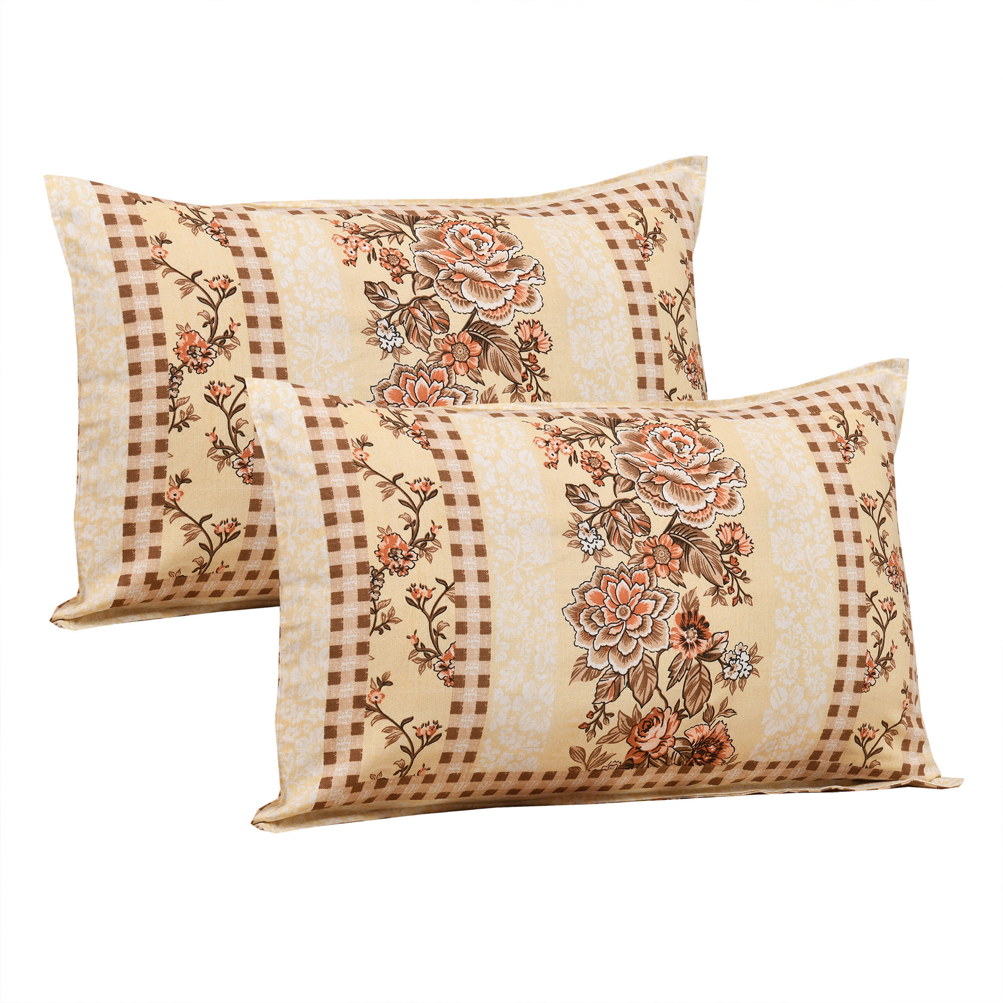 Kuber Industries Double Bedsheet with 2 Pillow Covers | 160 TC Premium Cotton Bedsheet for Double Bed | Bedsheet for Living Room-Home & Hotels | Spain Flower Lining | 100x108 Inch | Cream