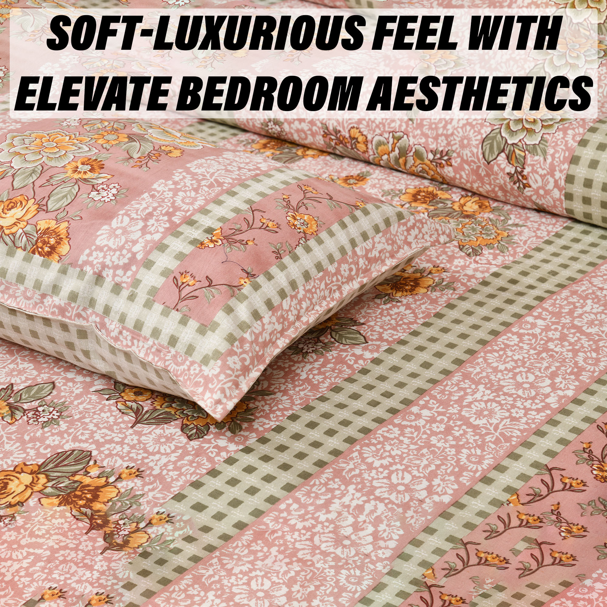 Kuber Industries Double Bedsheet with 2 Pillow Covers | 160 TC Premium Cotton Bedsheet for Double Bed | Bedsheet for Living Room-Home & Hotels | Spain Flower Lining | 100x108 Inch | Pink