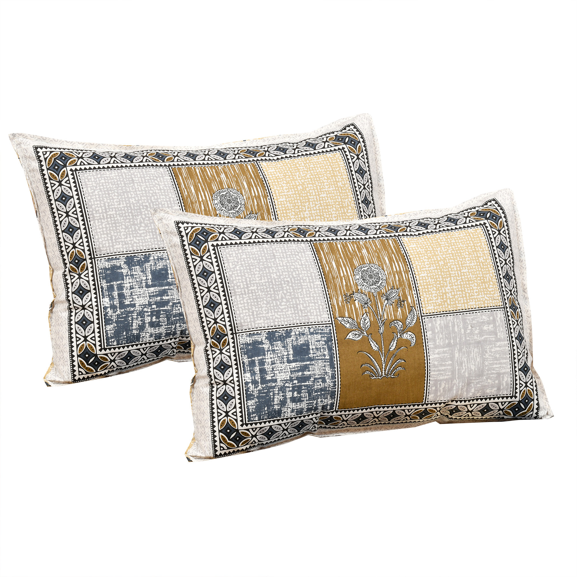 Kuber Industries Double Bedsheet with 2 Pillow Covers | 160 TC Premium Cotton Bedsheet for Double Bed | Bedsheet for Living Room-Home & Hotels | Candy Flower | 100x108 Inch | Gray & Yellow