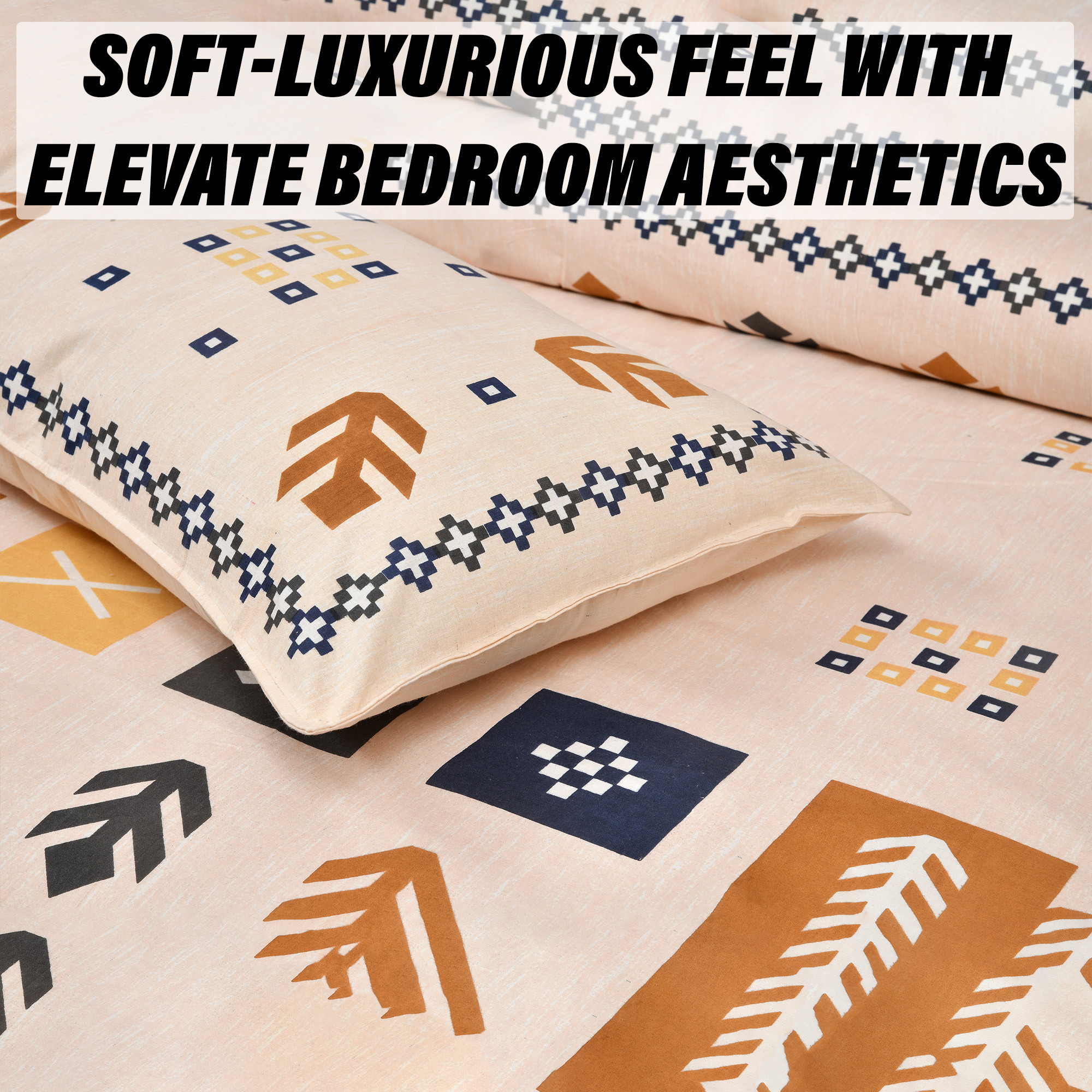 Kuber Industries Double Bedsheet with 2 Pillow Covers | 160 TC Premium Cotton Bedsheet for Double Bed | Bedsheet for Living Room-Home & Hotels | Rusty Plus Border | 100x108 Inch | Peach