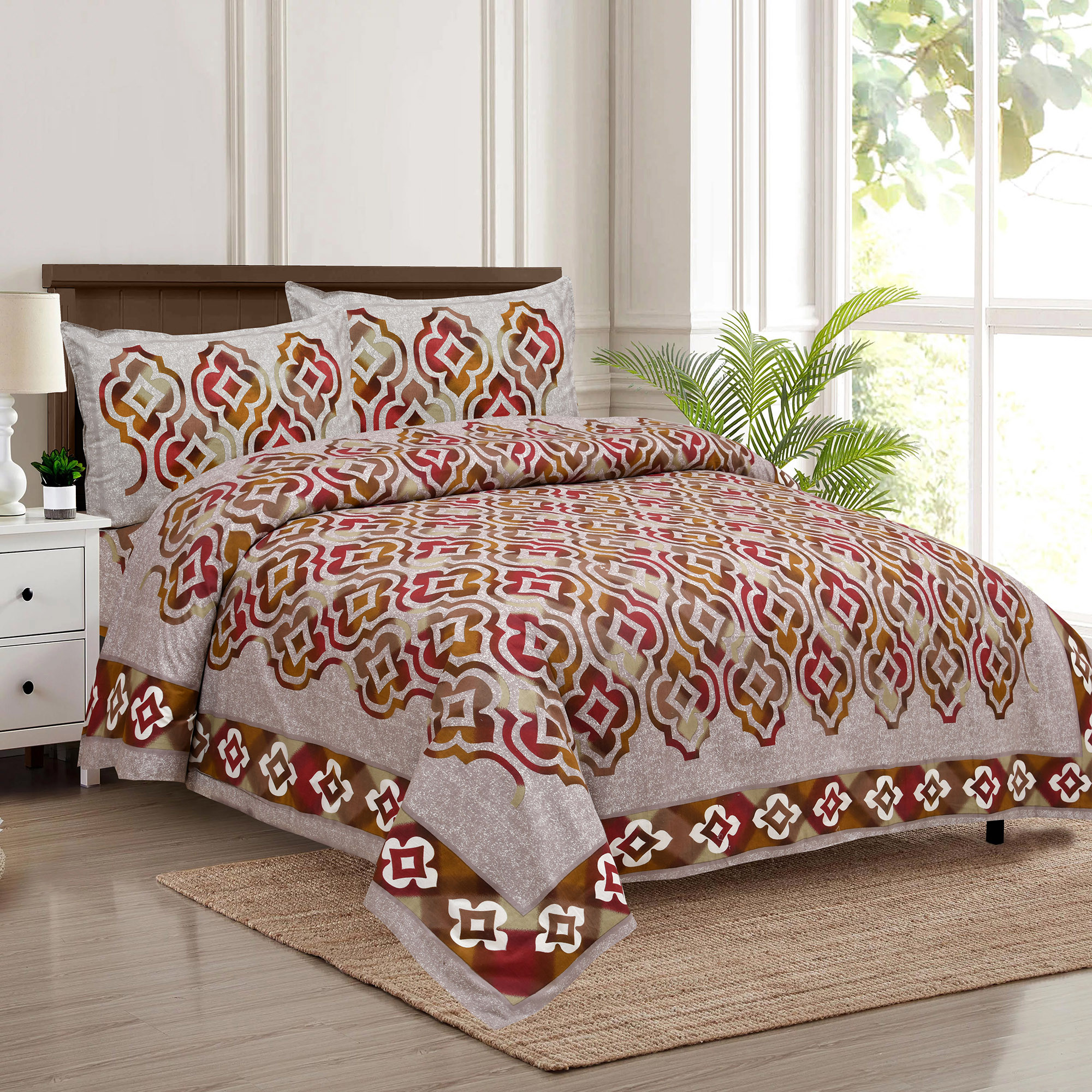 Kuber Industries Double Bedsheet with 2 Pillow Covers | 160 TC Premium Cotton Bedsheet for Double Bed | Bedsheet for Living Room-Home & Hotels | Rusty Star Flower | 100x108 Inch | Brown