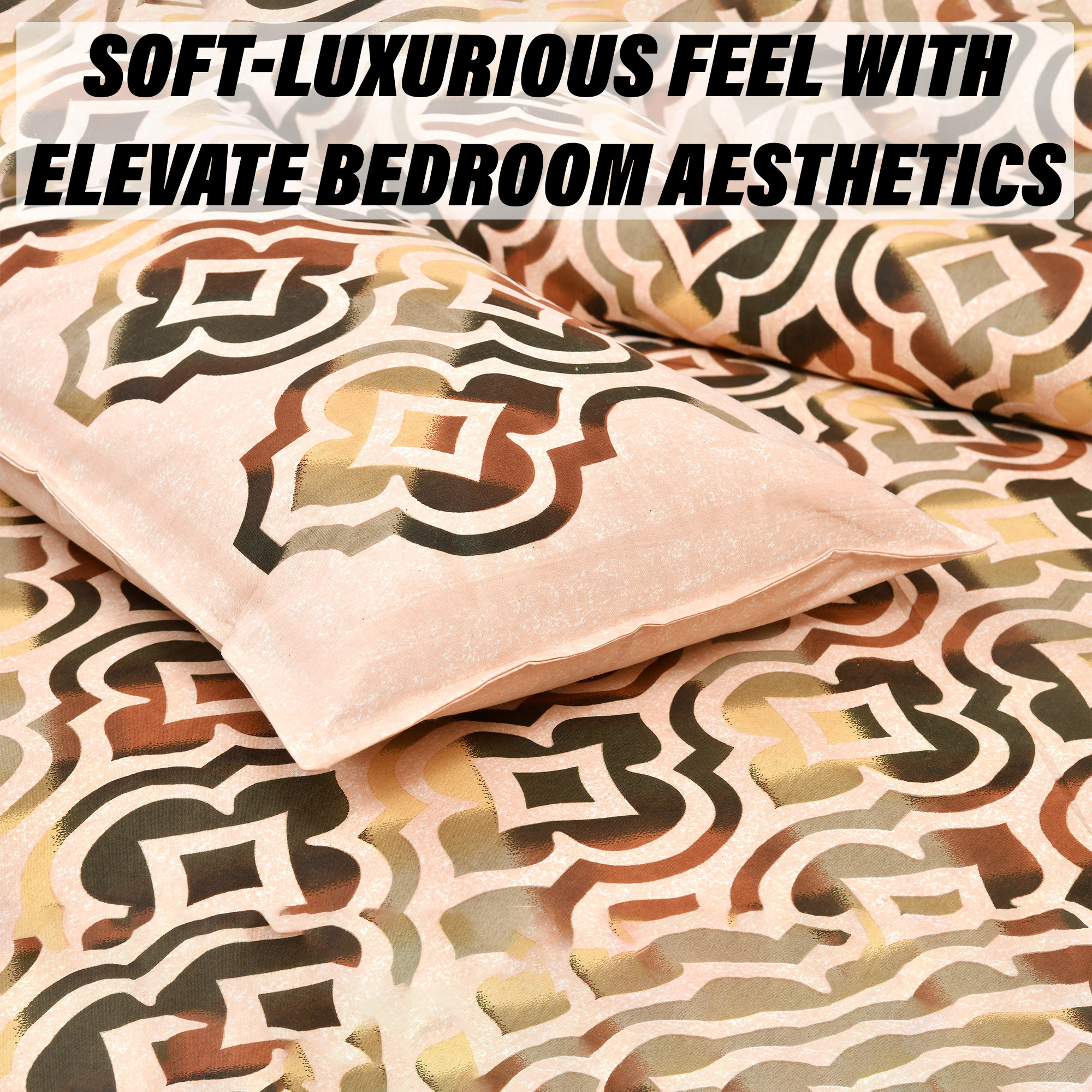 Kuber Industries Double Bedsheet with 2 Pillow Covers | 160 TC Premium Cotton Bedsheet for Double Bed | Bedsheet for Living Room-Home & Hotels | Rusty Star Flower | 100x108 Inch | Peach