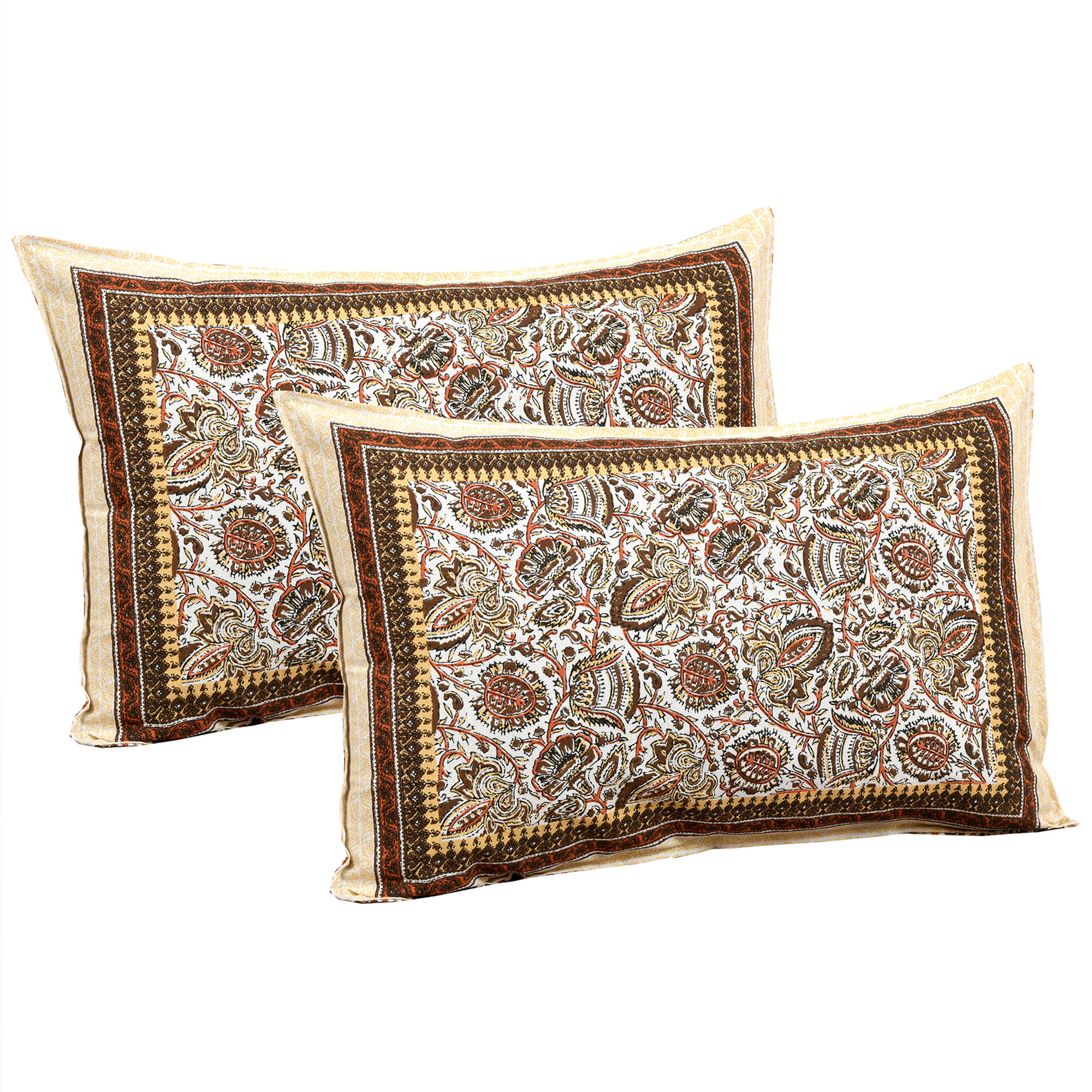 Kuber Industries Double Bedsheet with 2 Pillow Covers | 160 TC Premium Cotton Bedsheet for Double Bed | Bedsheet for Living Room-Home & Hotels | Dezier Bell Print | 90x108 Inch | Cream