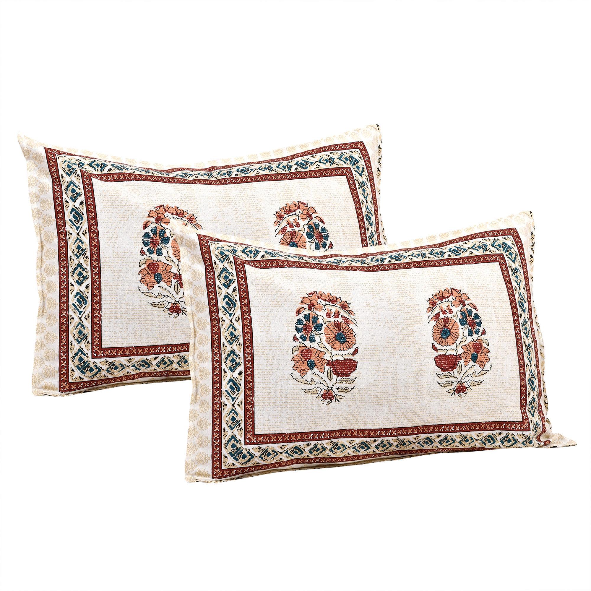 Kuber Industries Double Bedsheet with 2 Pillow Covers | 160 TC Premium Cotton Bedsheet for Double Bed | Bedsheet for Living Room-Home & Hotels | Dezier Flower Boota | 90x108 Inch | Cream