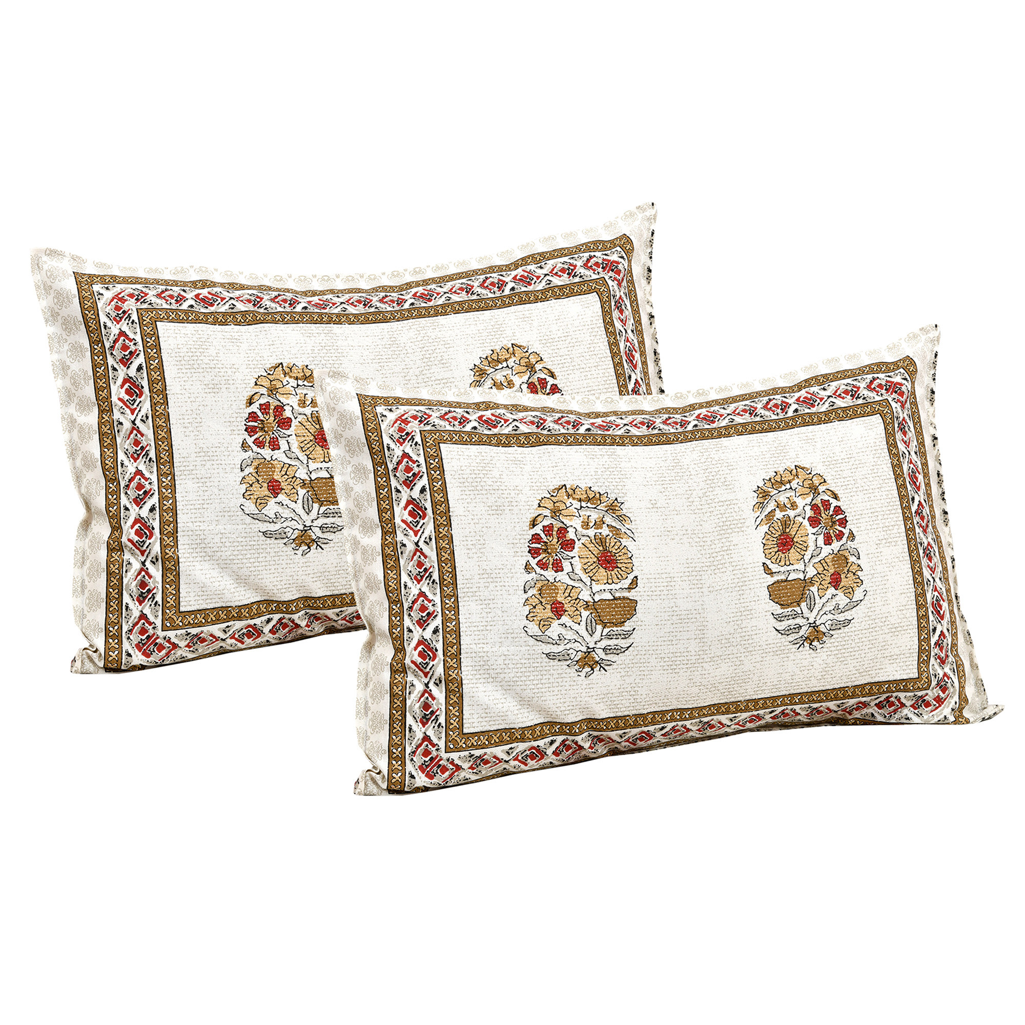 Kuber Industries Double Bedsheet with 2 Pillow Covers | 160 TC Premium Cotton Bedsheet for Double Bed | Bedsheet for Living Room-Home & Hotels | Dezier Flower Boota | 90x108 Inch | Beige