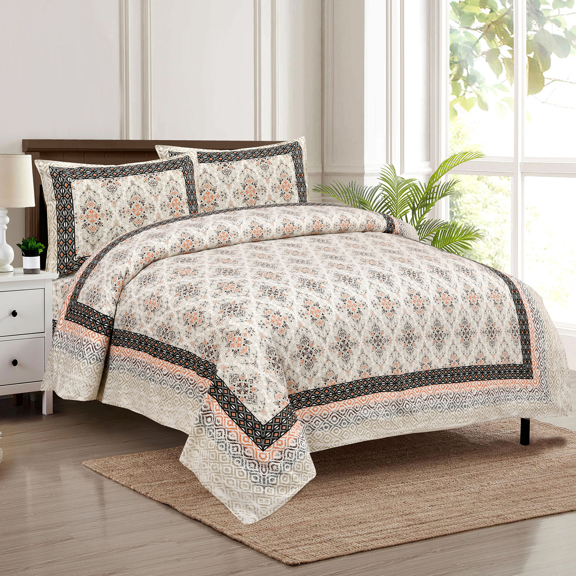 Kuber Industries Double Bedsheet with 2 Pillow Covers | 160 TC Premium Cotton Bedsheet for Double Bed | Bedsheet for Living Room-Home & Hotels | Dezier Carpet Print | 90x108 Inch | Green