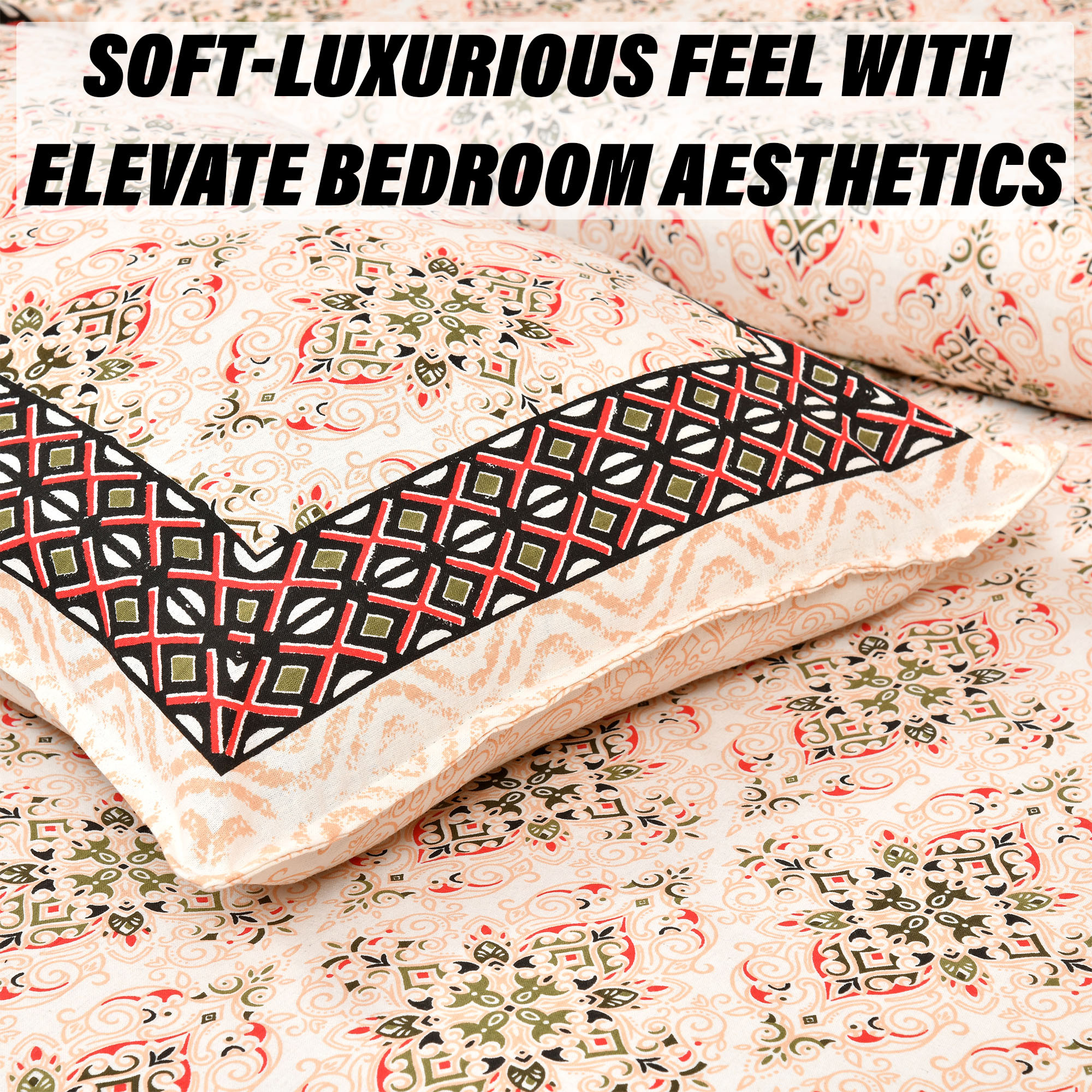 Kuber Industries Double Bedsheet with 2 Pillow Covers | 160 TC Premium Cotton Bedsheet for Double Bed | Bedsheet for Living Room-Home & Hotels | Dezier Carpet Print | 90x108 Inch | Orange