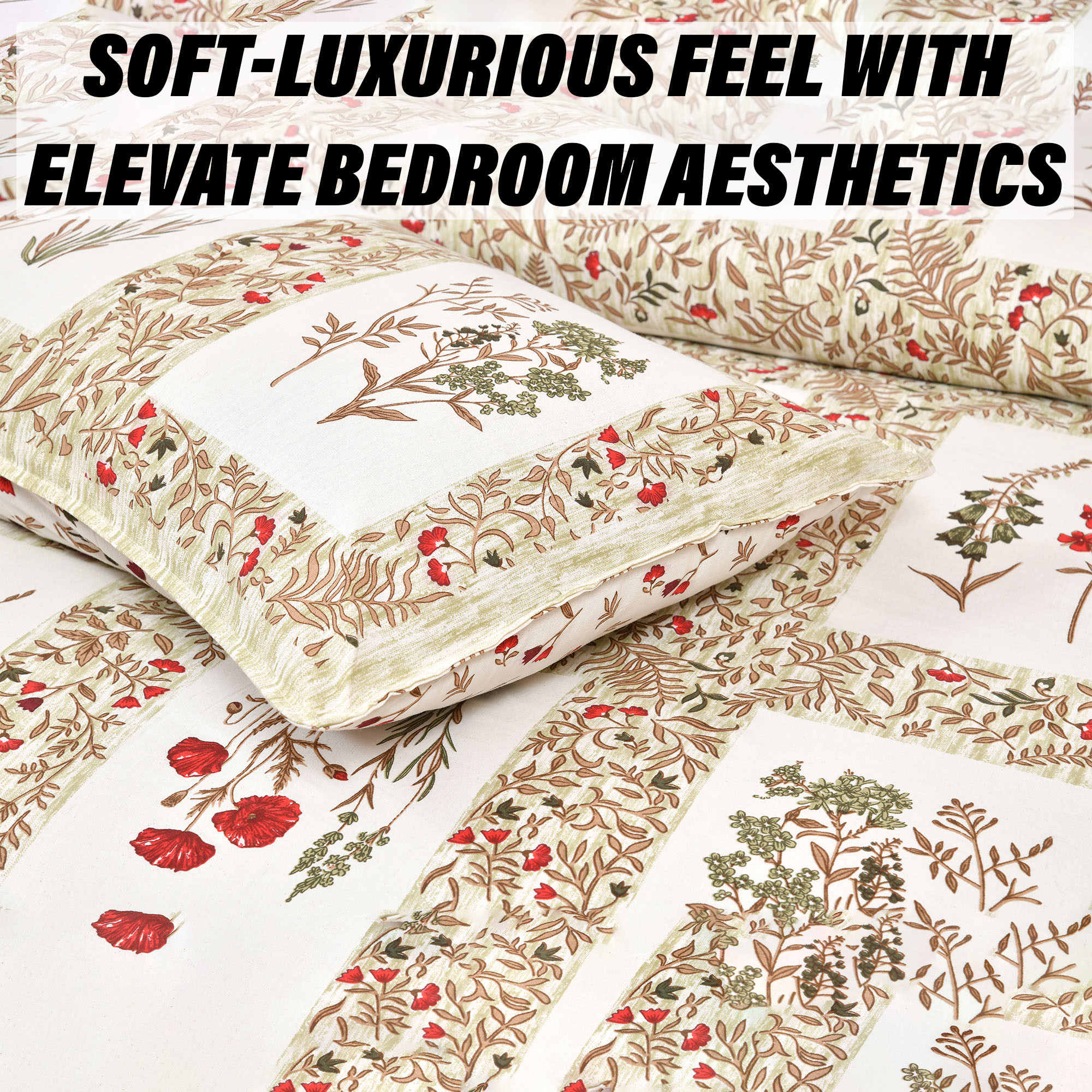 Kuber Industries Double Bedsheet with 2 Pillow Covers | 160 TC Premium Cotton Bedsheet for Double Bed | Bedsheet for Living Room-Home & Hotels | Dezier Check Flower | 90x108 Inch | Parrot Green