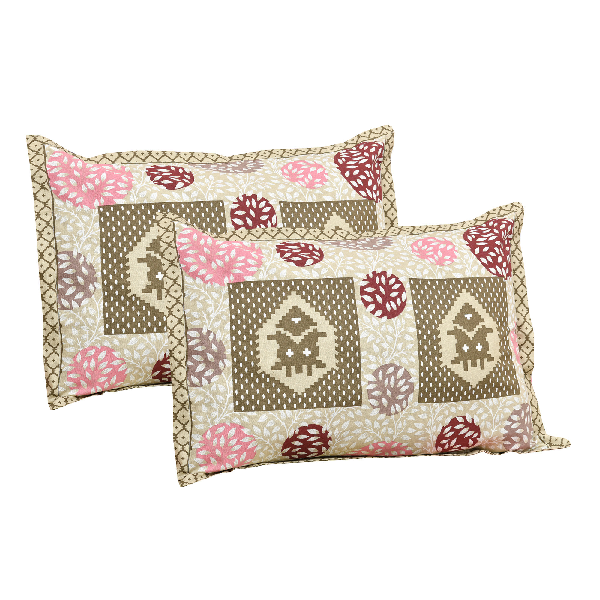 Kuber Industries Double Bedsheet with 2 Pillow Covers  186 TC Premium Cotton Bedsheet for Double Bed  Bedsheet for Living Room-Home  Hotels  Arabic Beauty Gola  100x108 Inch  Beige