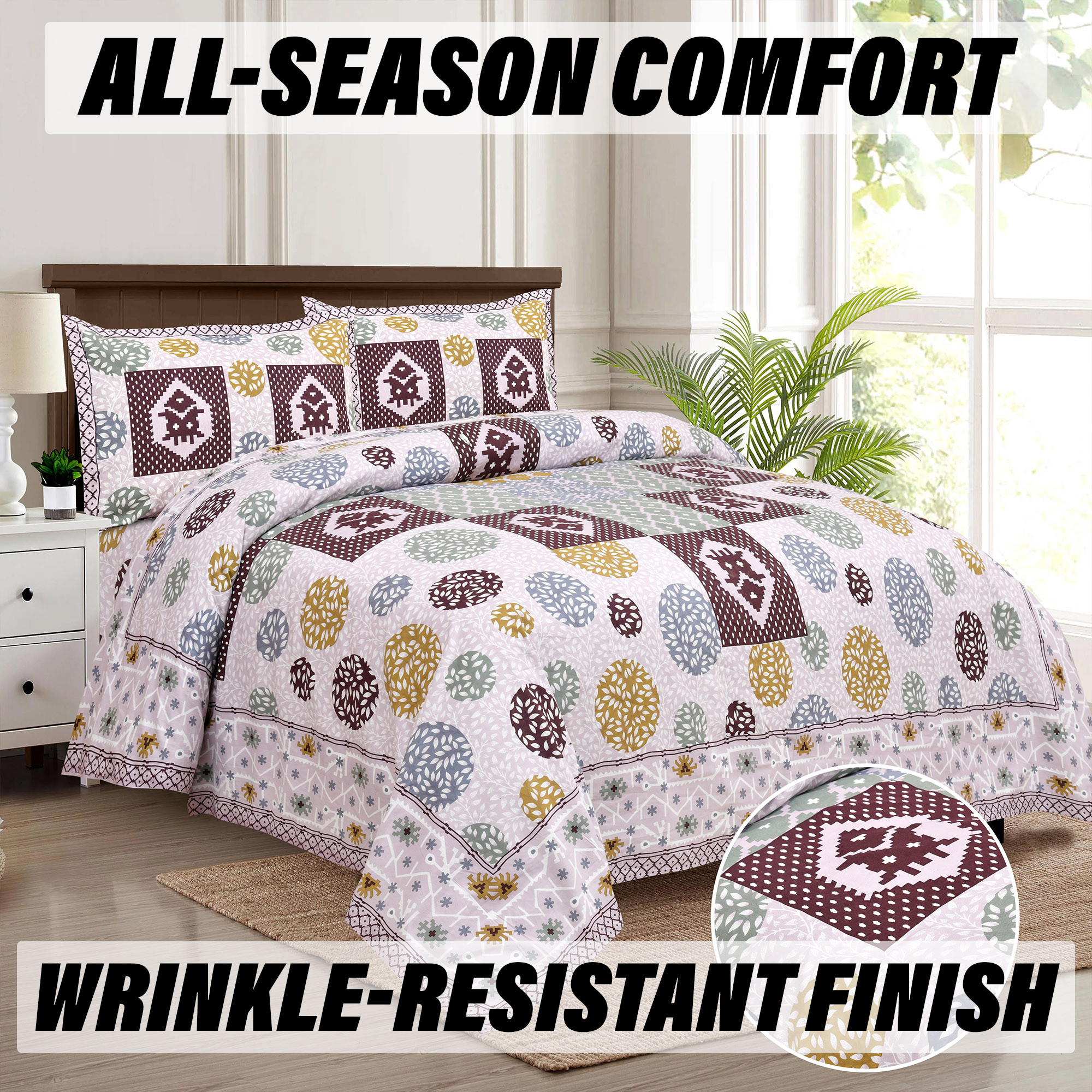 Kuber Industries Double Bedsheet with 2 Pillow Covers  186 TC Premium Cotton Bedsheet for Double Bed  Bedsheet for Living Room-Home  Hotels  Arabic Beauty Gola  100x108 Inch  Purple