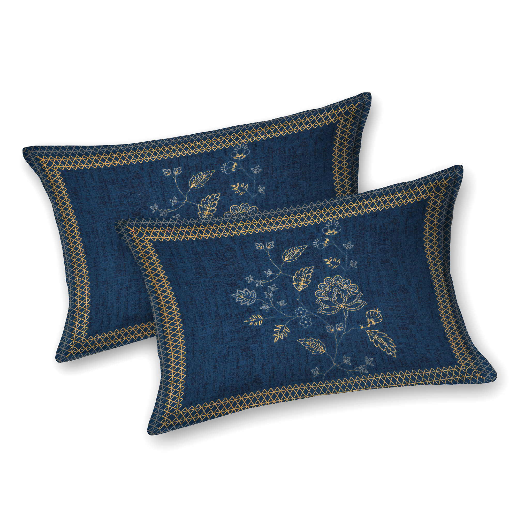 Kuber Industries Double Bedsheet with 2 Pillow Covers | 186 TC Premium Cotton Bedsheet for Double Bed | Bedsheet for Living Room-Home & Hotels | Embroidery Flower Zig-Zag | 100x108 Inch | Blue