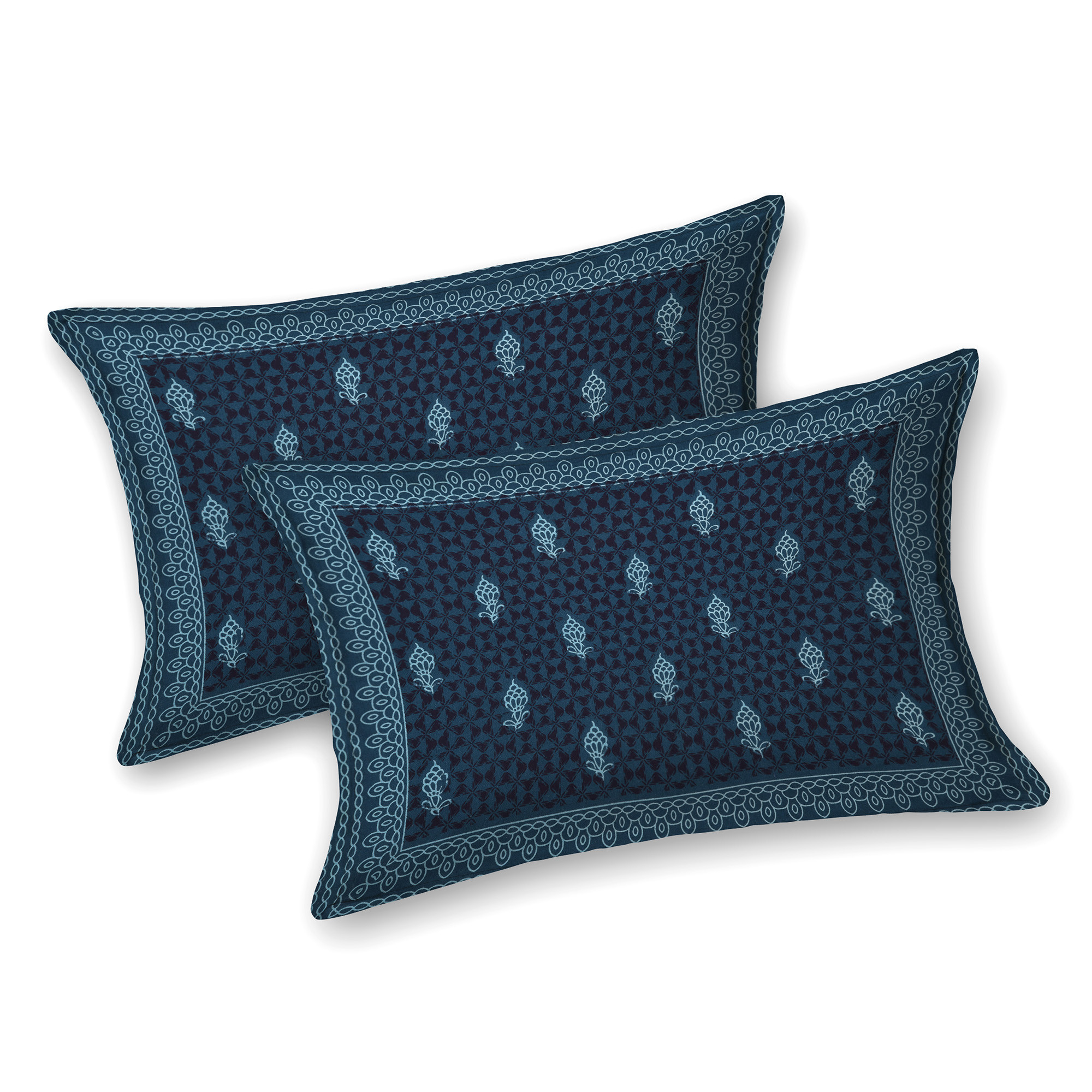 Kuber Industries Double Bedsheet with 2 Pillow Covers | 186 TC Premium Cotton Bedsheet for Double Bed | Bedsheet for Living Room-Home & Hotels | Embroidery Katli Flower | 100x108 Inch | Blue