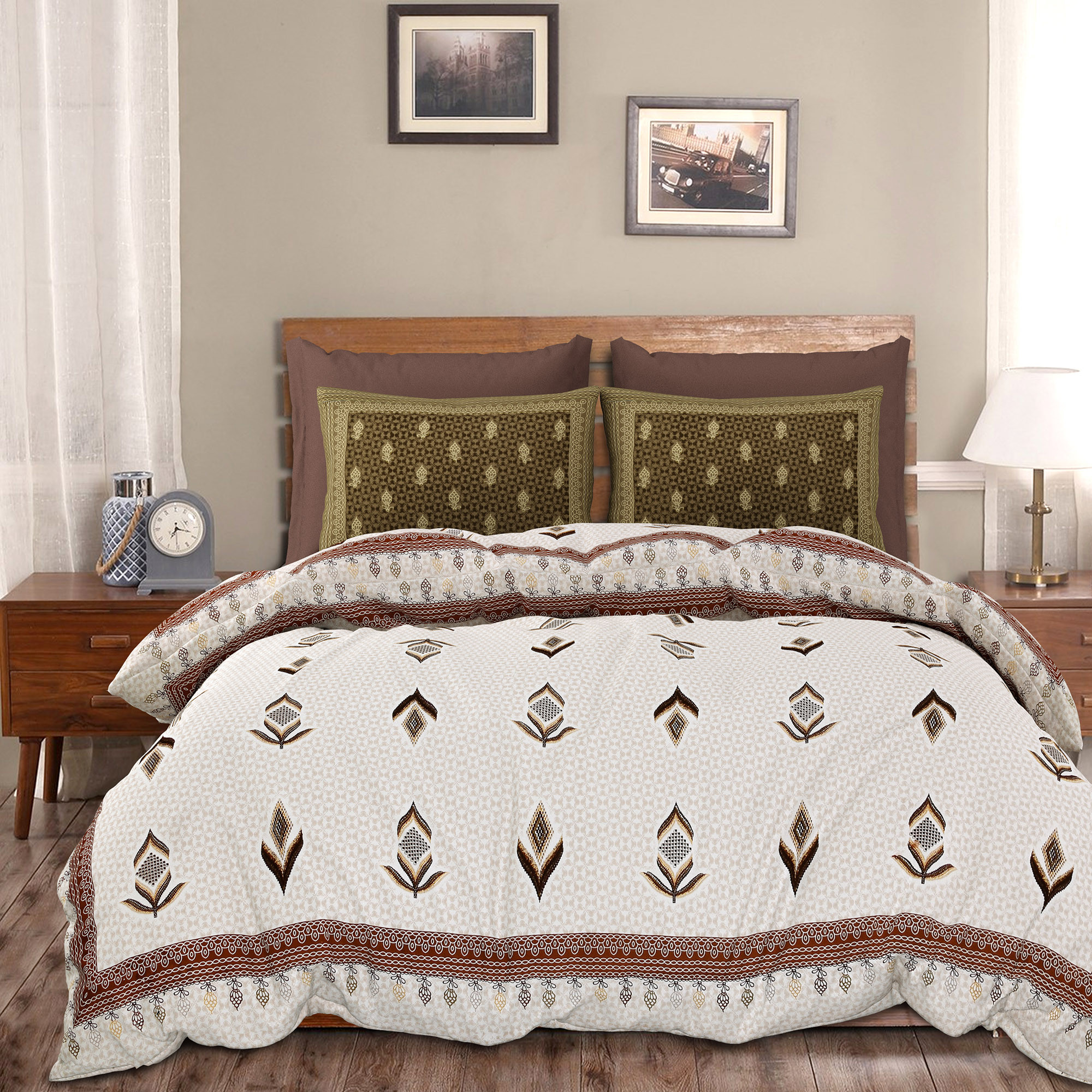 Kuber Industries Double Bedsheet with 2 Pillow Covers | 186 TC Premium Cotton Bedsheet for Double Bed | Bedsheet for Living Room-Home & Hotels | Embroidery Katli Flower | 100x108 Inch | Brown