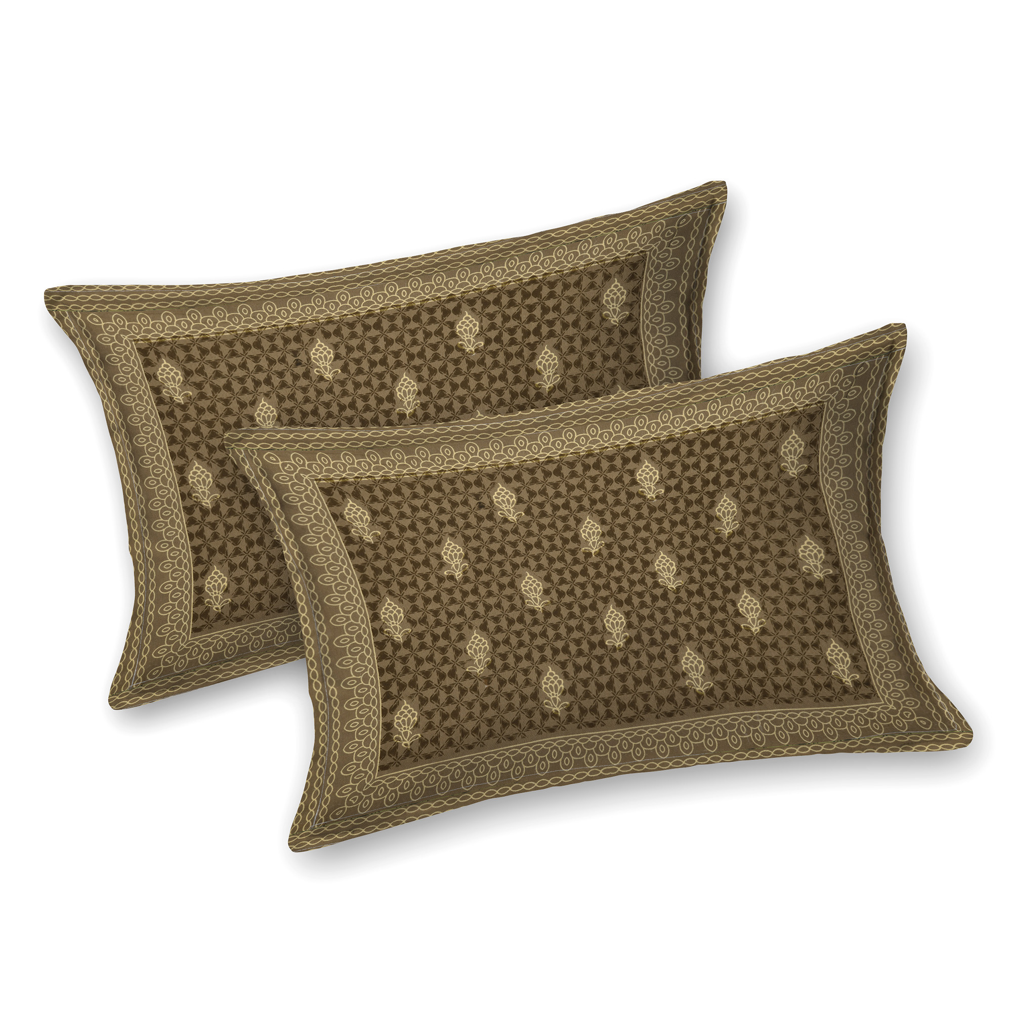 Kuber Industries Double Bedsheet with 2 Pillow Covers | 186 TC Premium Cotton Bedsheet for Double Bed | Bedsheet for Living Room-Home & Hotels | Embroidery Katli Flower | 100x108 Inch | Brown