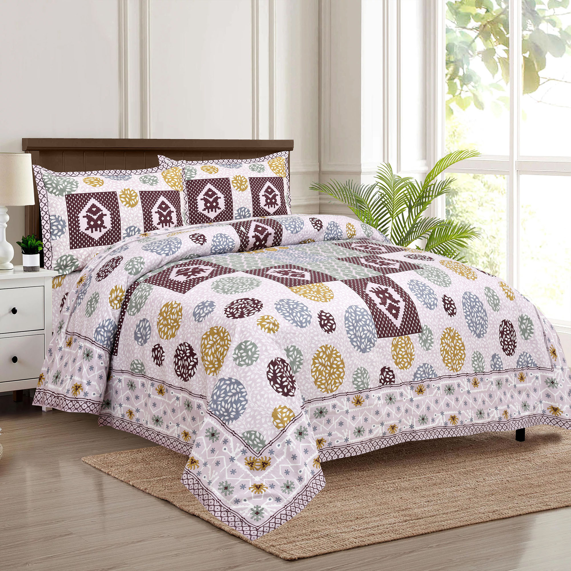 Kuber Industries Double Bedsheet with 2 Pillow Covers | 186 TC Premium Cotton Bedsheet for Double Bed | Bedsheet for Living Room-Home & Hotels | Arabic Beauty Gola | 100x108 Inch | Purple
