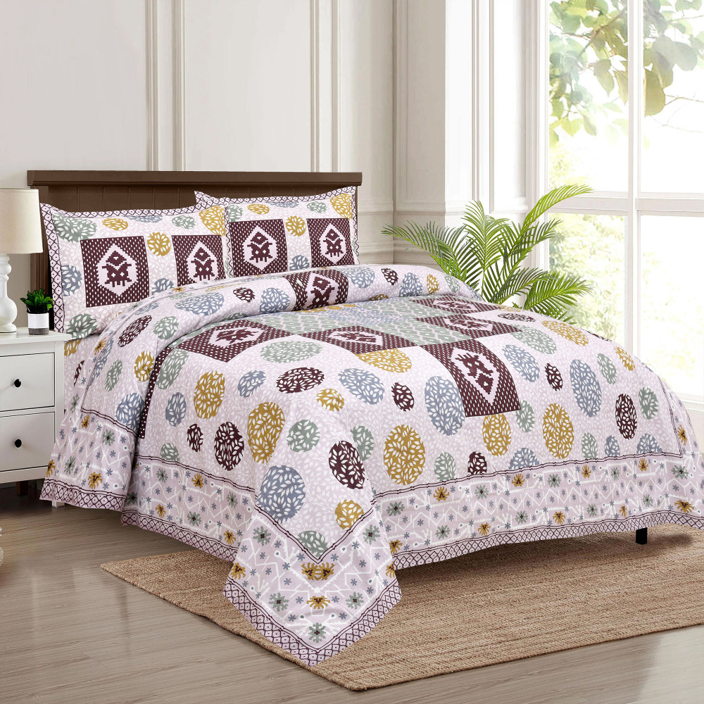 Kuber Industries Double Bedsheet with 2 Pillow Covers | 186 TC Premium Cotton Bedsheet for Double Bed | Bedsheet for Living Room-Home &amp; Hotels | Arabic Beauty Gola | 100x108 Inch | Purple