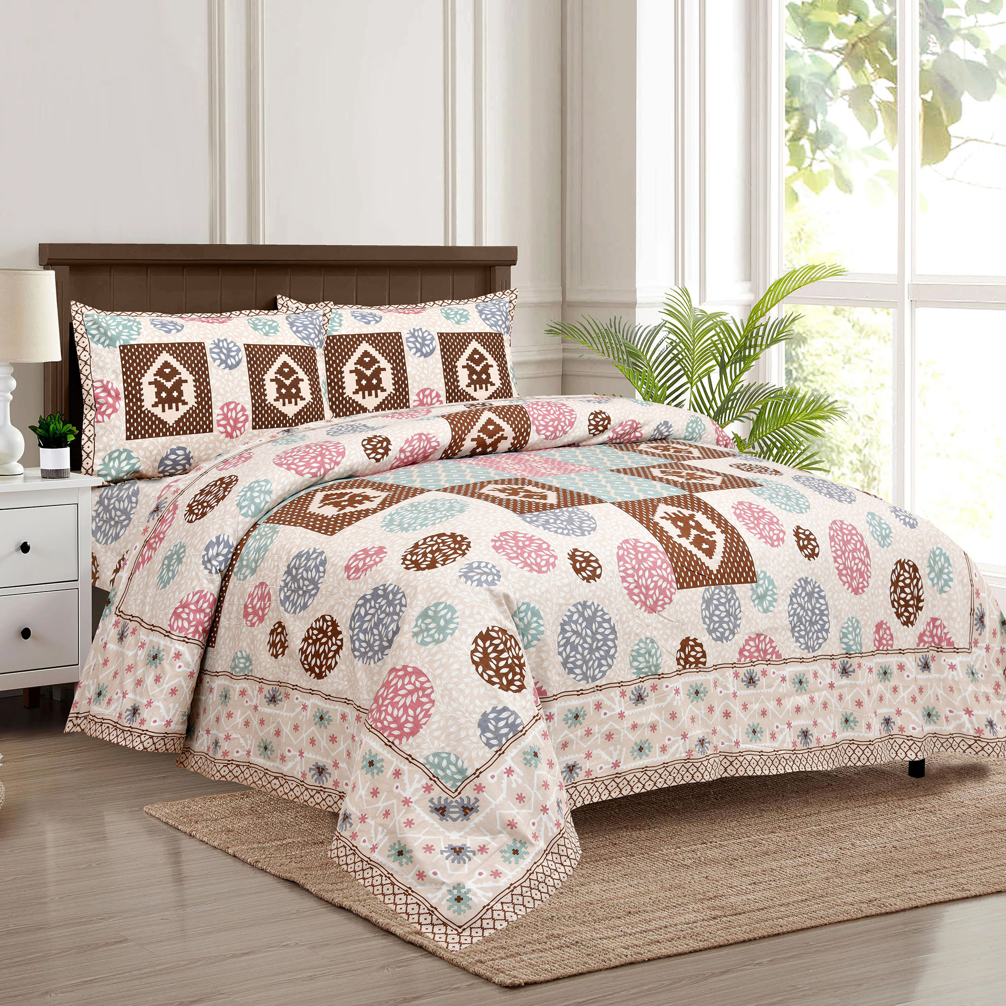 Kuber Industries Double Bedsheet with 2 Pillow Covers | 186 TC Premium Cotton Bedsheet for Double Bed | Bedsheet for Living Room-Home & Hotels | Arabic Beauty Gola | 100x108 Inch | Cream