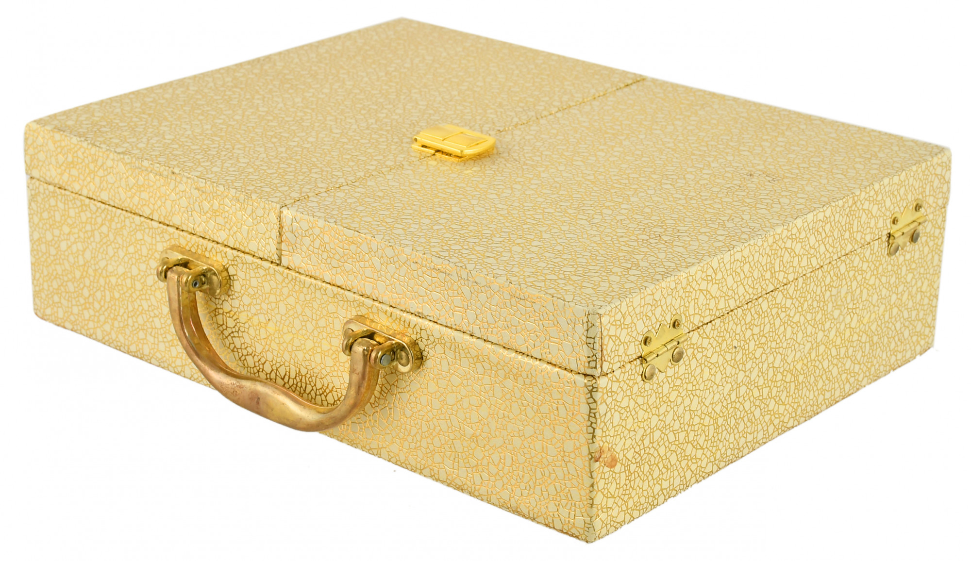 Kuber Industries Double Door Soft Leather Coated Wooden 3 Rod Bangle Box, Bangle Organizer Box, Watches & Bracelet Organizer With Lock on Top (Gold)