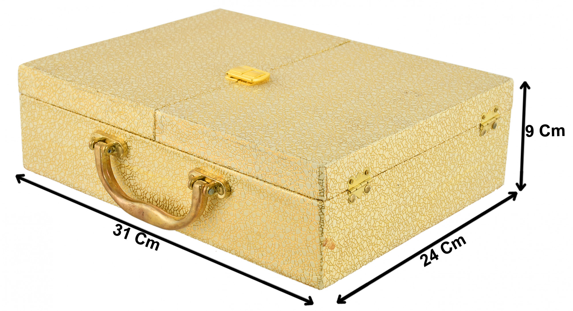 Kuber Industries Double Door Soft Leather Coated Wooden 3 Rod Bangle Box, Bangle Organizer Box, Watches & Bracelet Organizer With Lock on Top (Gold)