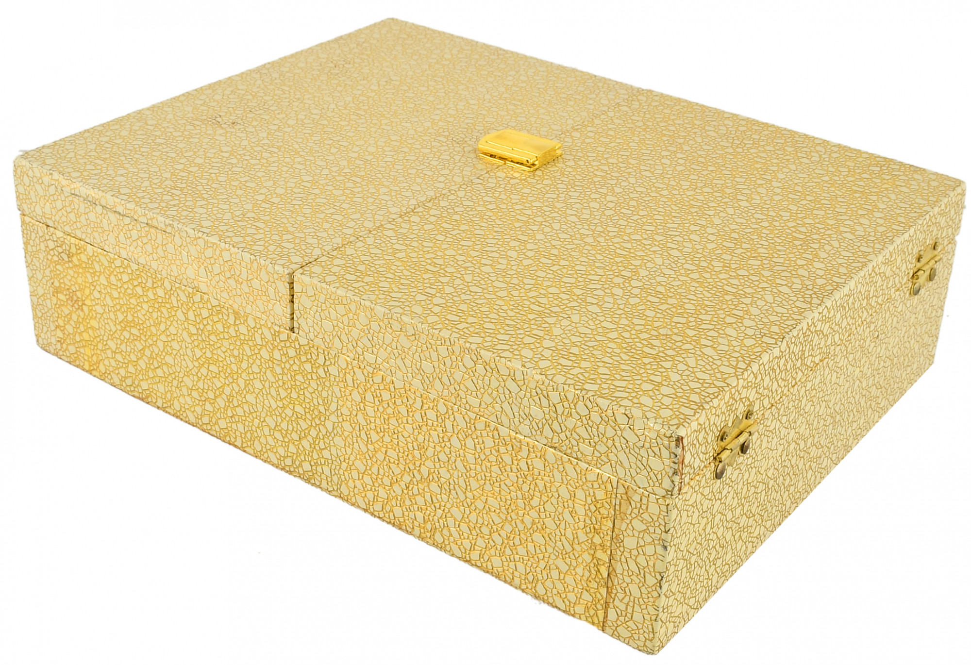 Kuber Industries Double Door Soft Leather Coated Wooden 3 Rod Bangle Box, Bangle Organizer Box, Watches & Bracelet Organizer With Lock on Top (Gold)