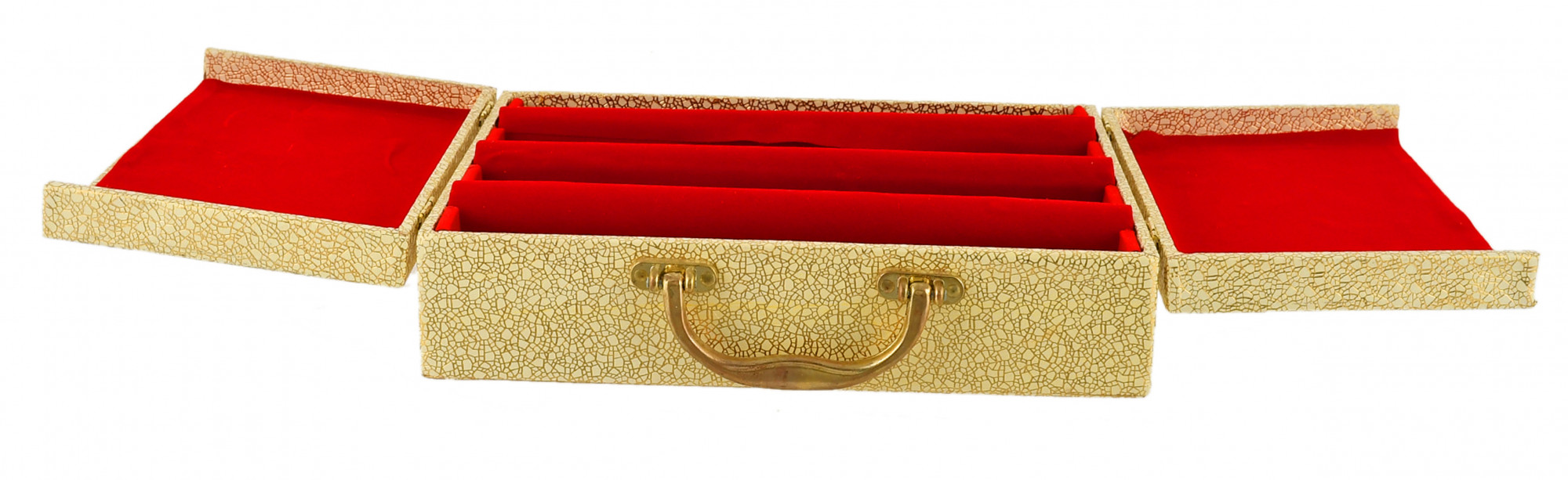 Kuber Industries Double Door Soft Leather Coated Wooden 3 Rod Bangle Box, Bangle Organizer Box, Watches & Bracelet Organizer With Lock on Top (Gold)