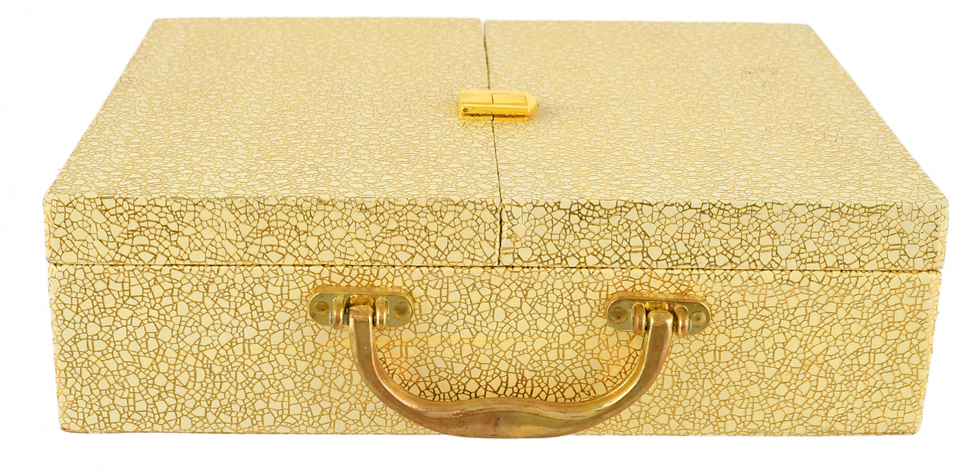 Kuber Industries Double Door Soft Leather Coated Wooden 3 Rod Bangle Box, Bangle Organizer Box, Watches & Bracelet Organizer With Lock on Top (Gold)