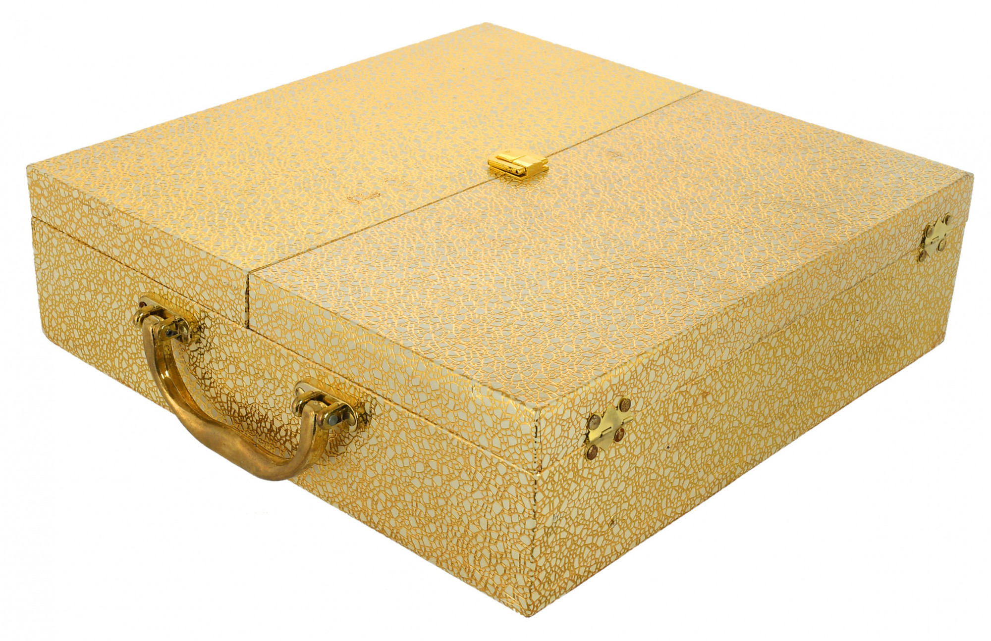 Kuber Industries Double Door Soft Leather Coated Wooden 4 Rod Bangle Box, Bangle Organizer Box, Watches & Bracelet Organizer With Lock on Top (Gold)