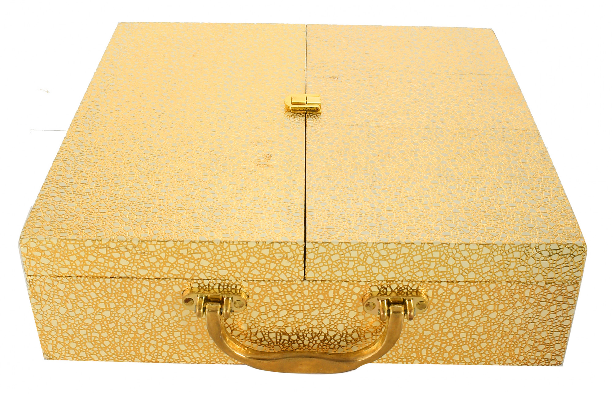 Kuber Industries Double Door Soft Leather Coated Wooden 4 Rod Bangle Box, Bangle Organizer Box, Watches & Bracelet Organizer With Lock on Top (Gold)